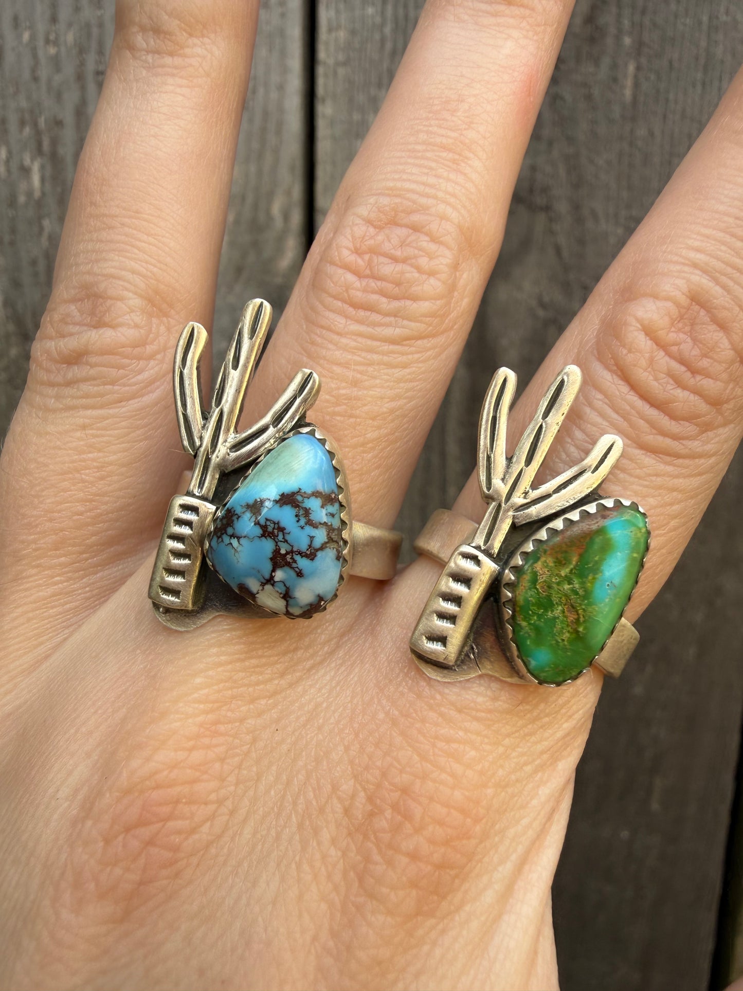 Sonoran Gold and Golden Hills Turquoise Cactus Adjustable Sterling Silver Ring