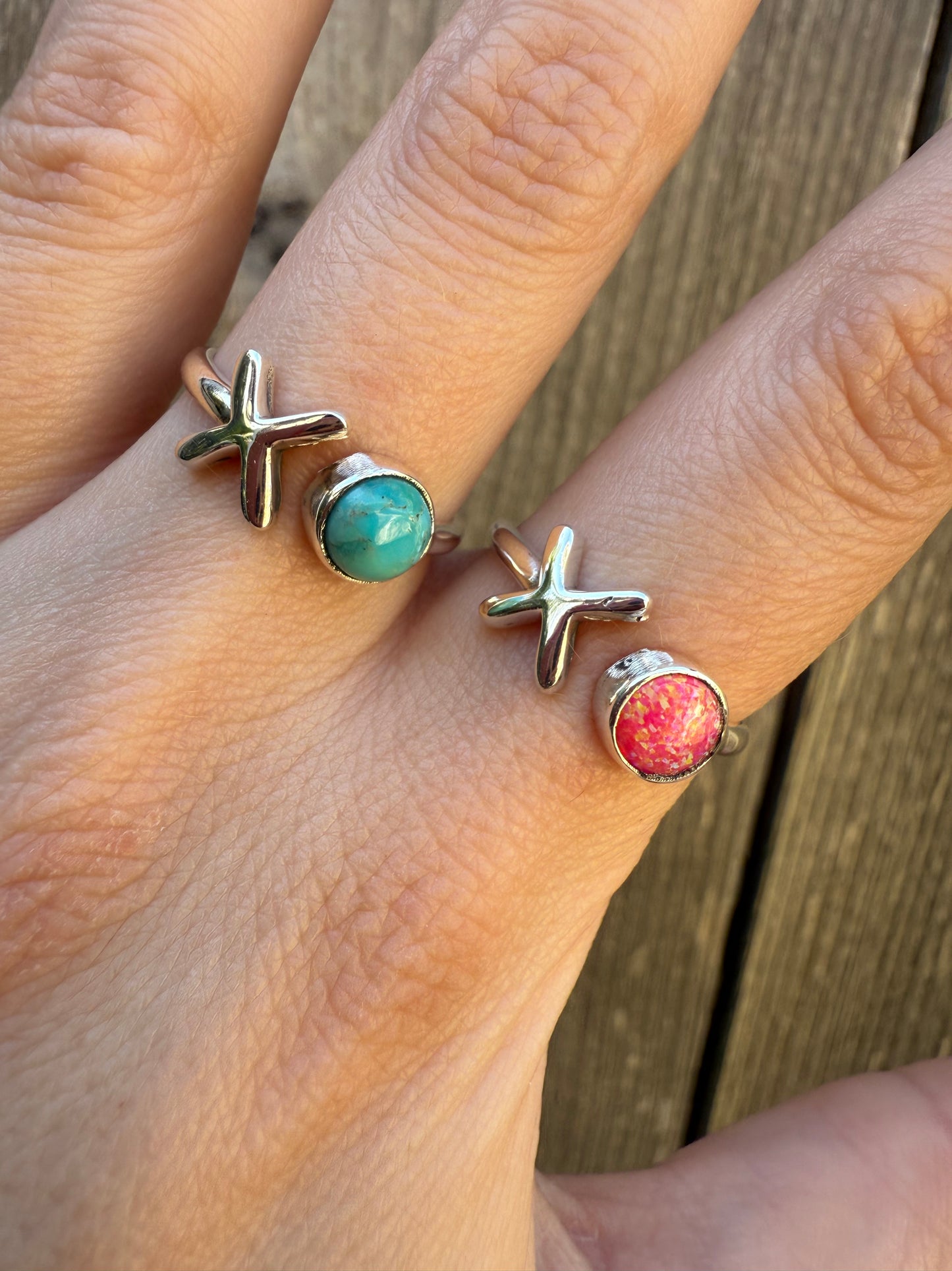 X and O Turquoise and Balloon Opal Sterling Silver Ring