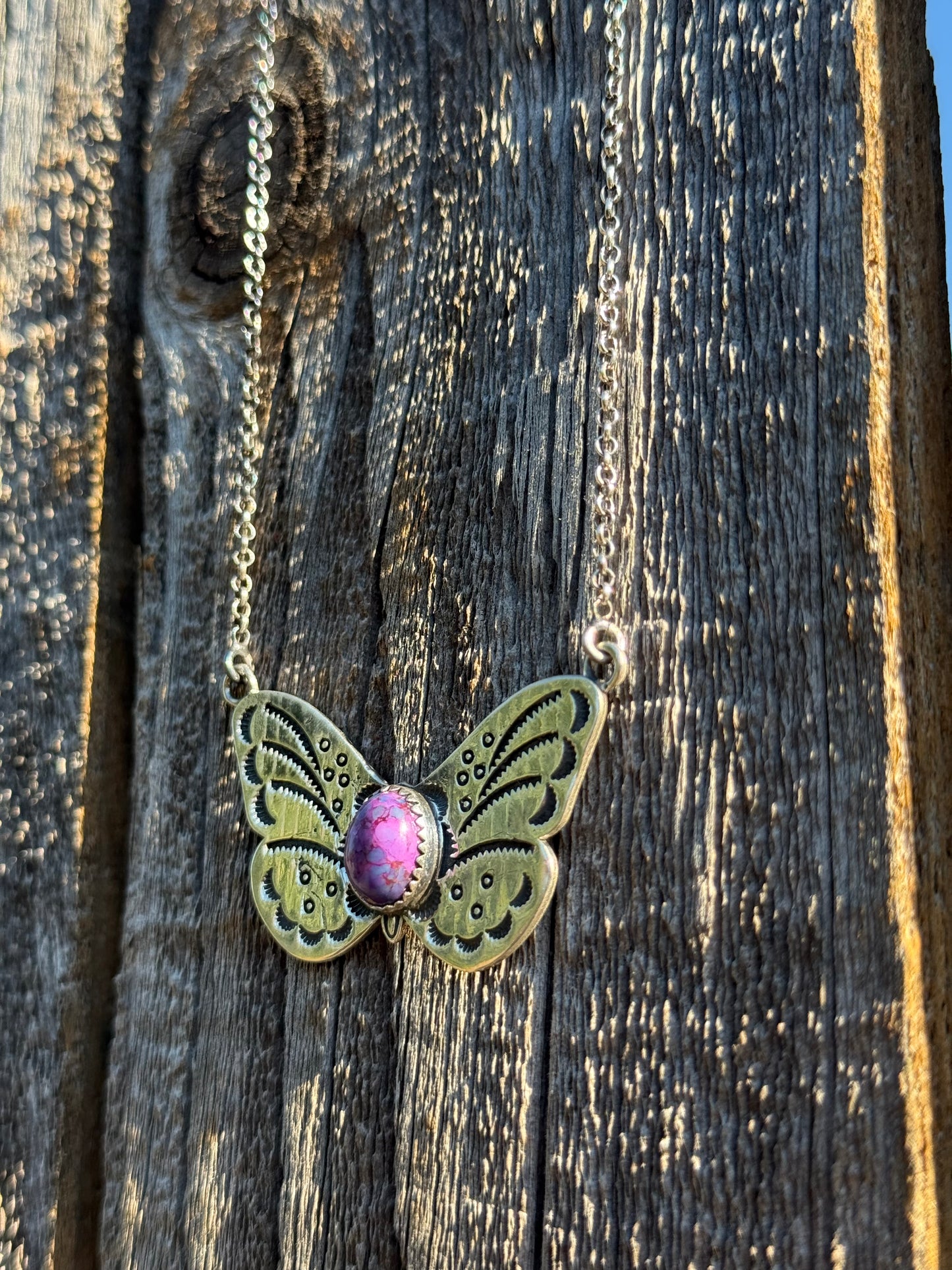Purple Mojave Silver Butterfly Sterling Silver 925 Necklace