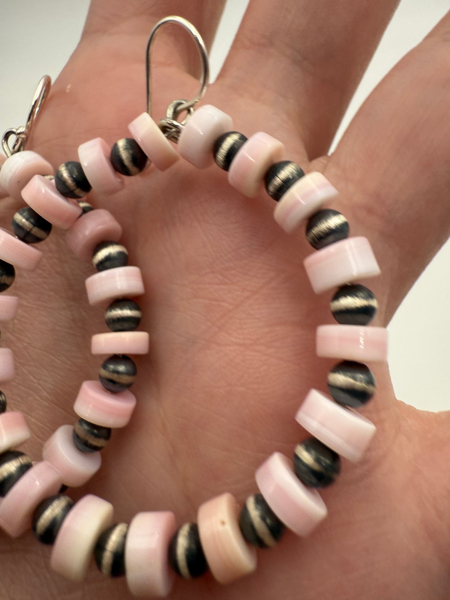 Pink Conch and Desert Pearl Sterling Silver 925 Hoop Earrings