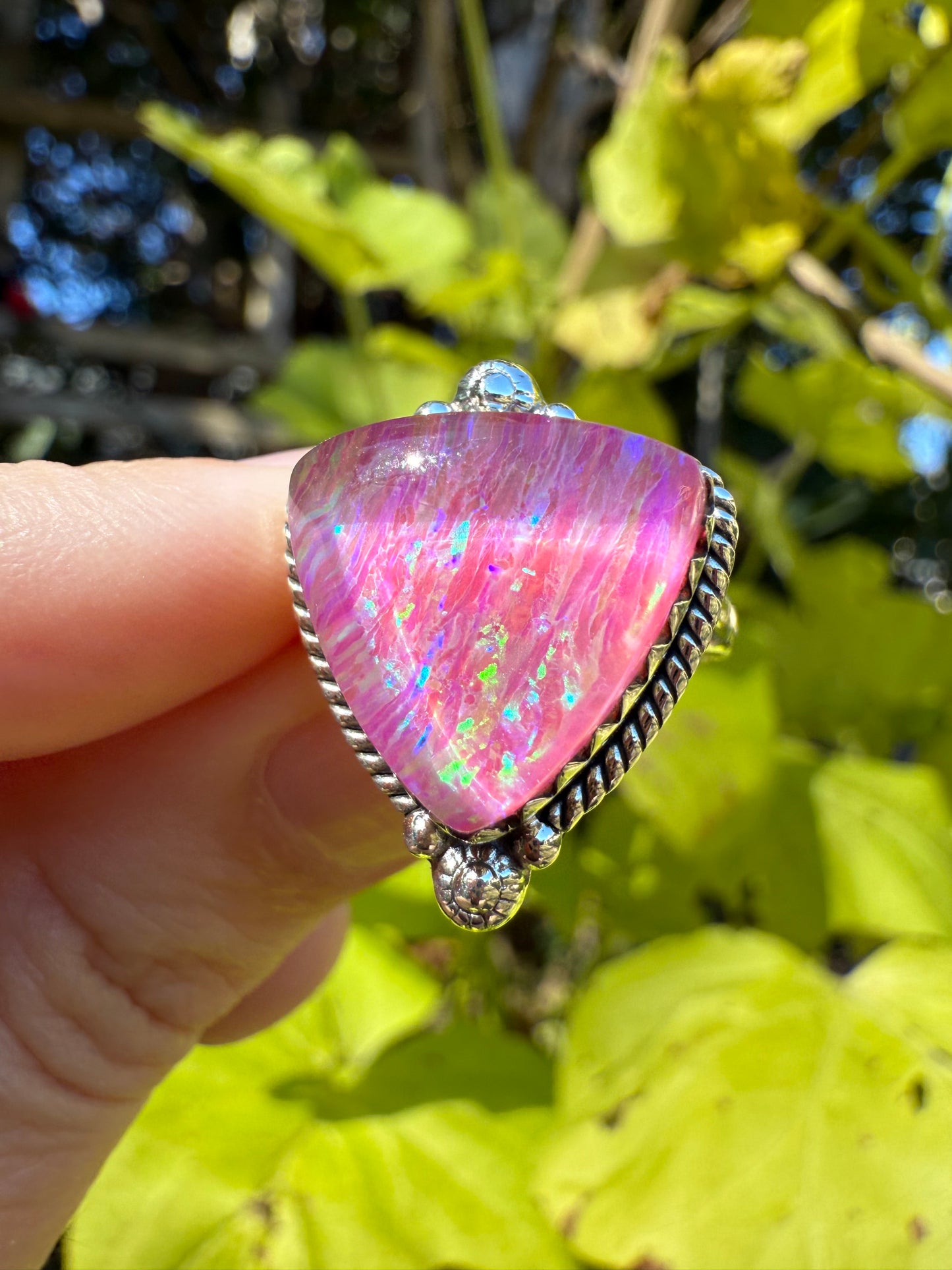 Hot Pink Opal Sterling Silver Ring