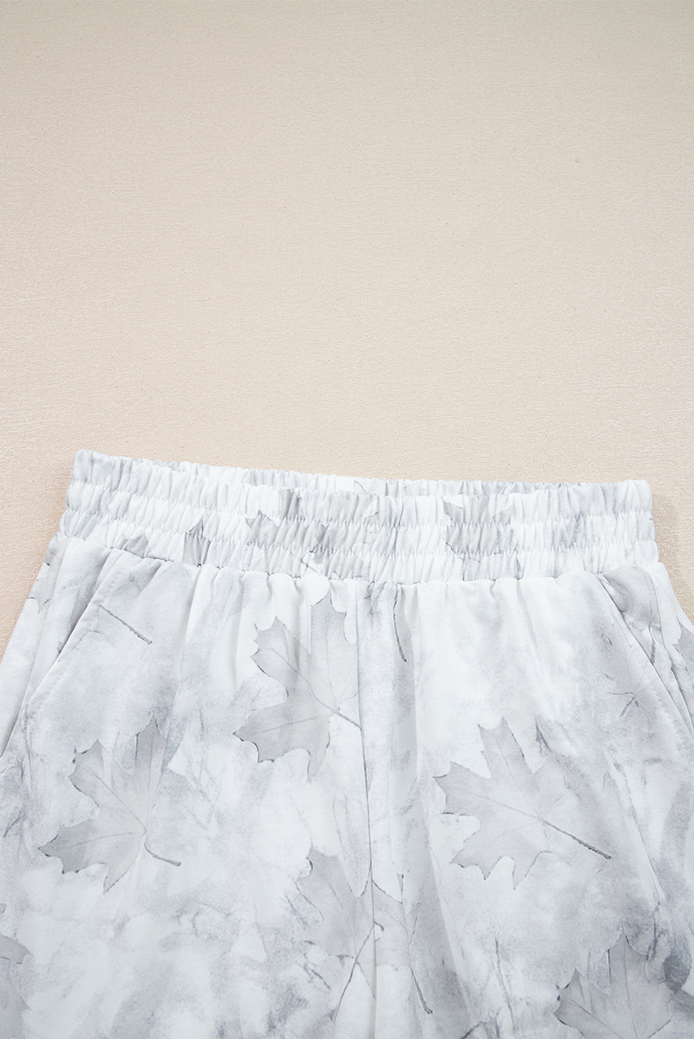 Beige Camo Print Pullover Top and Elastic Waist Casual Short Set