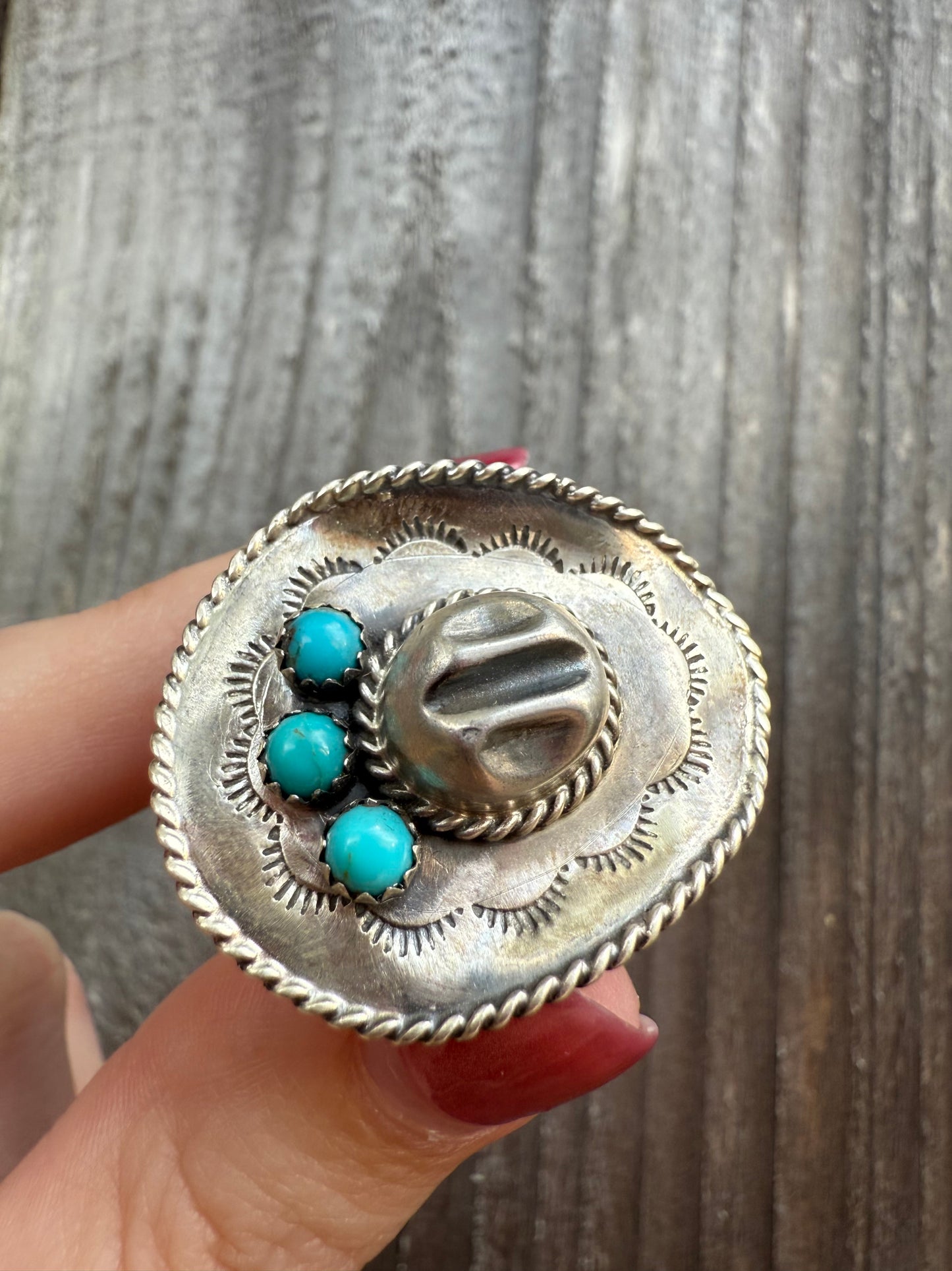 Navajo Turquoise Cowboy Hat By Bobby Platero Sterling Silver Pendant and Ring