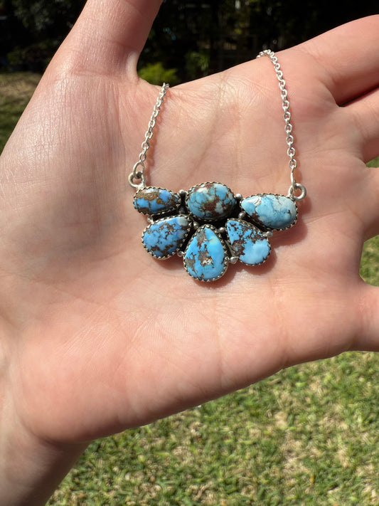 Golden Hills Turquoise Half Flower Cluster Sterling Silver Necklace
