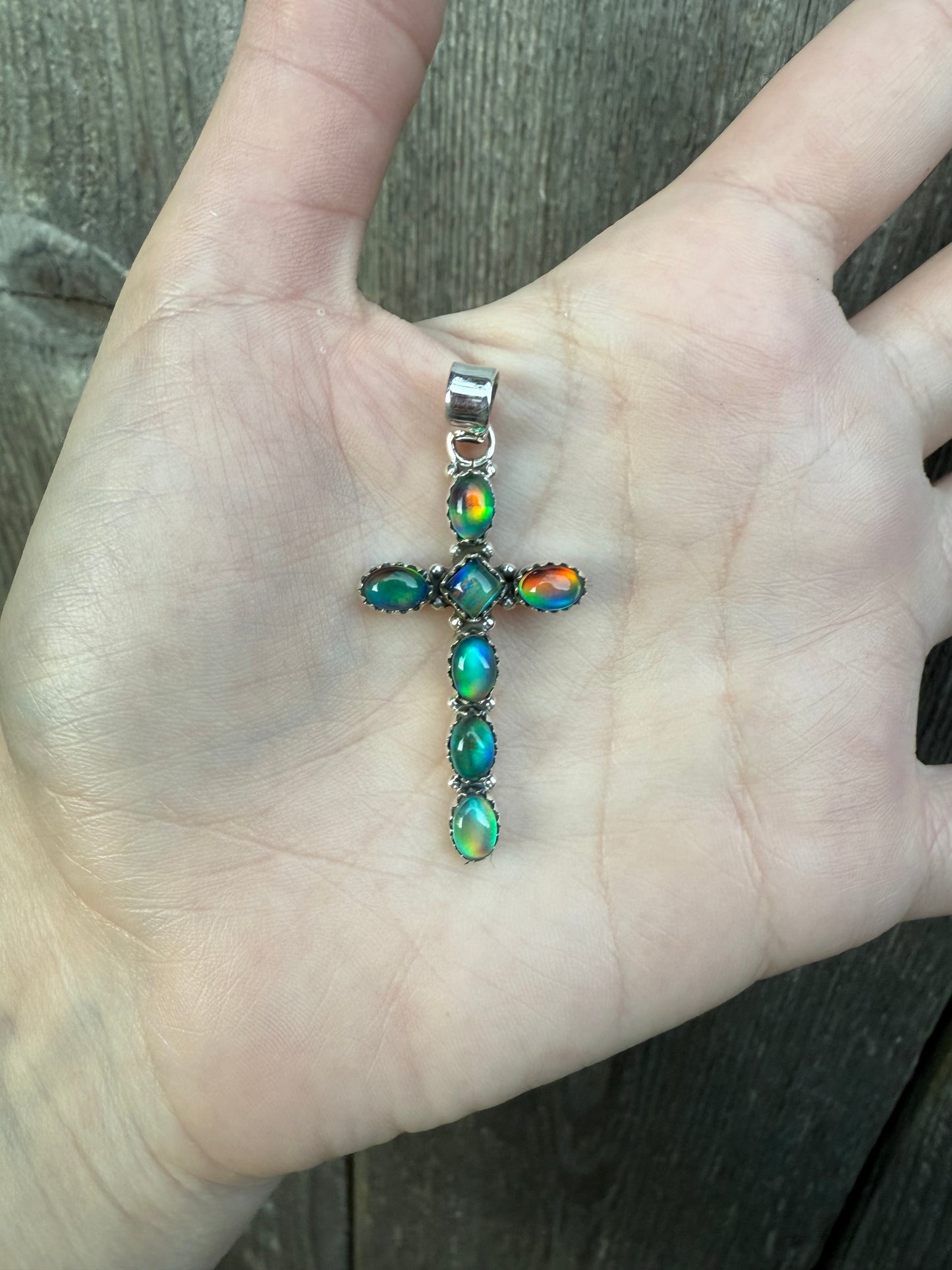 Balloon Opal Cross Sterling Silver 925 Pendant