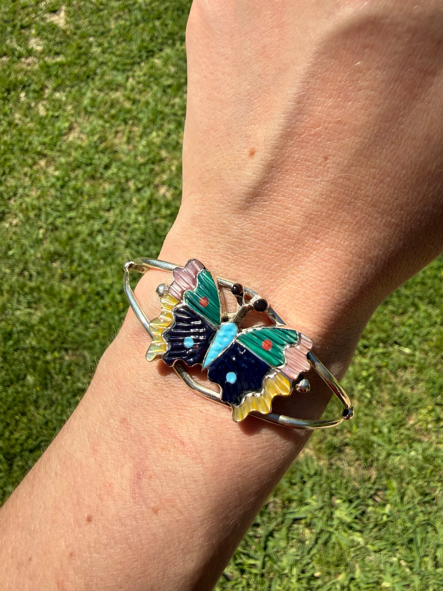 Zuni Multi Stone Butterfly Sterling Silver Cuff Bracelet