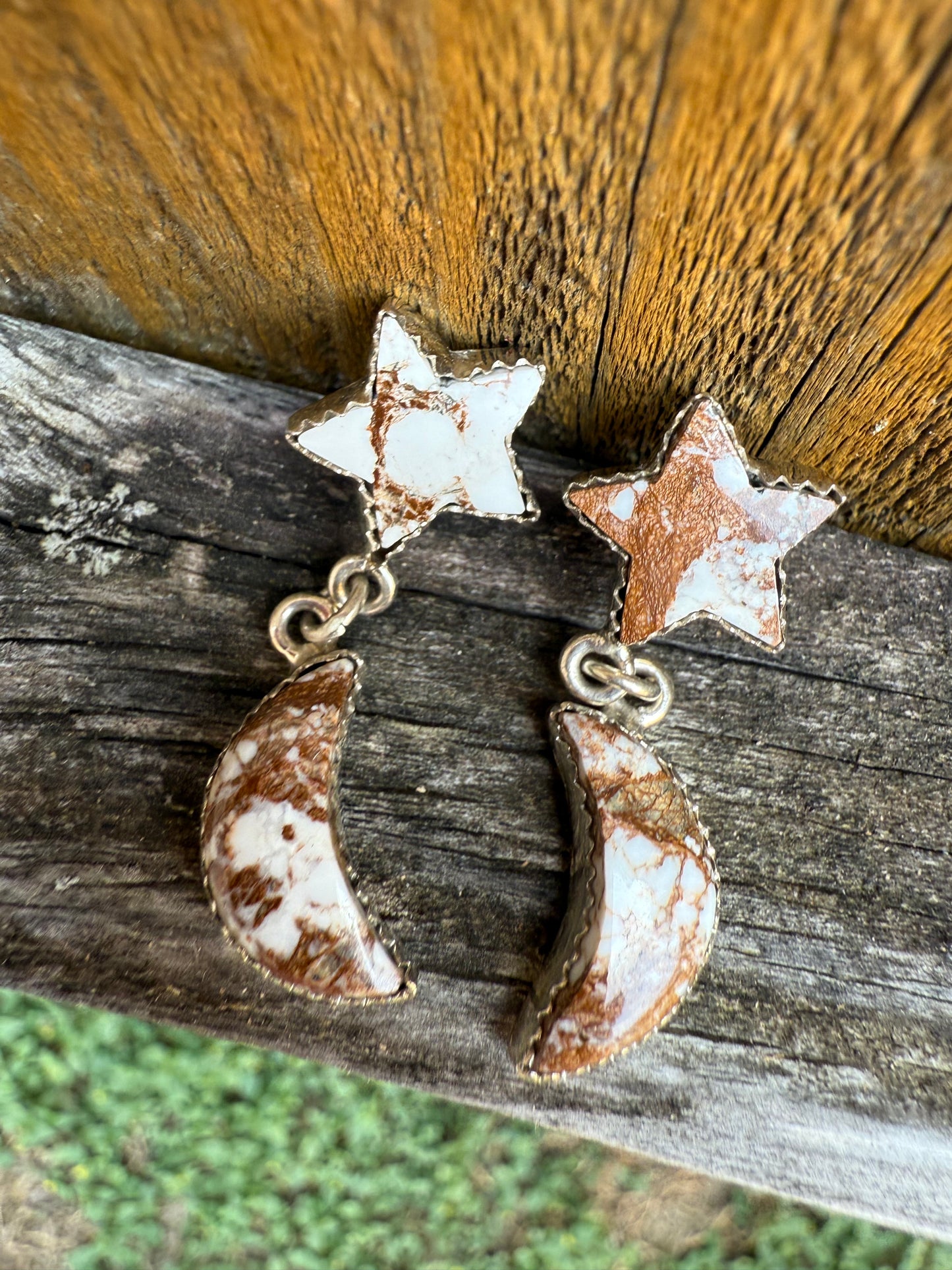 Wild Horse Star and Moon Sterling Silver Gemstone Earrings