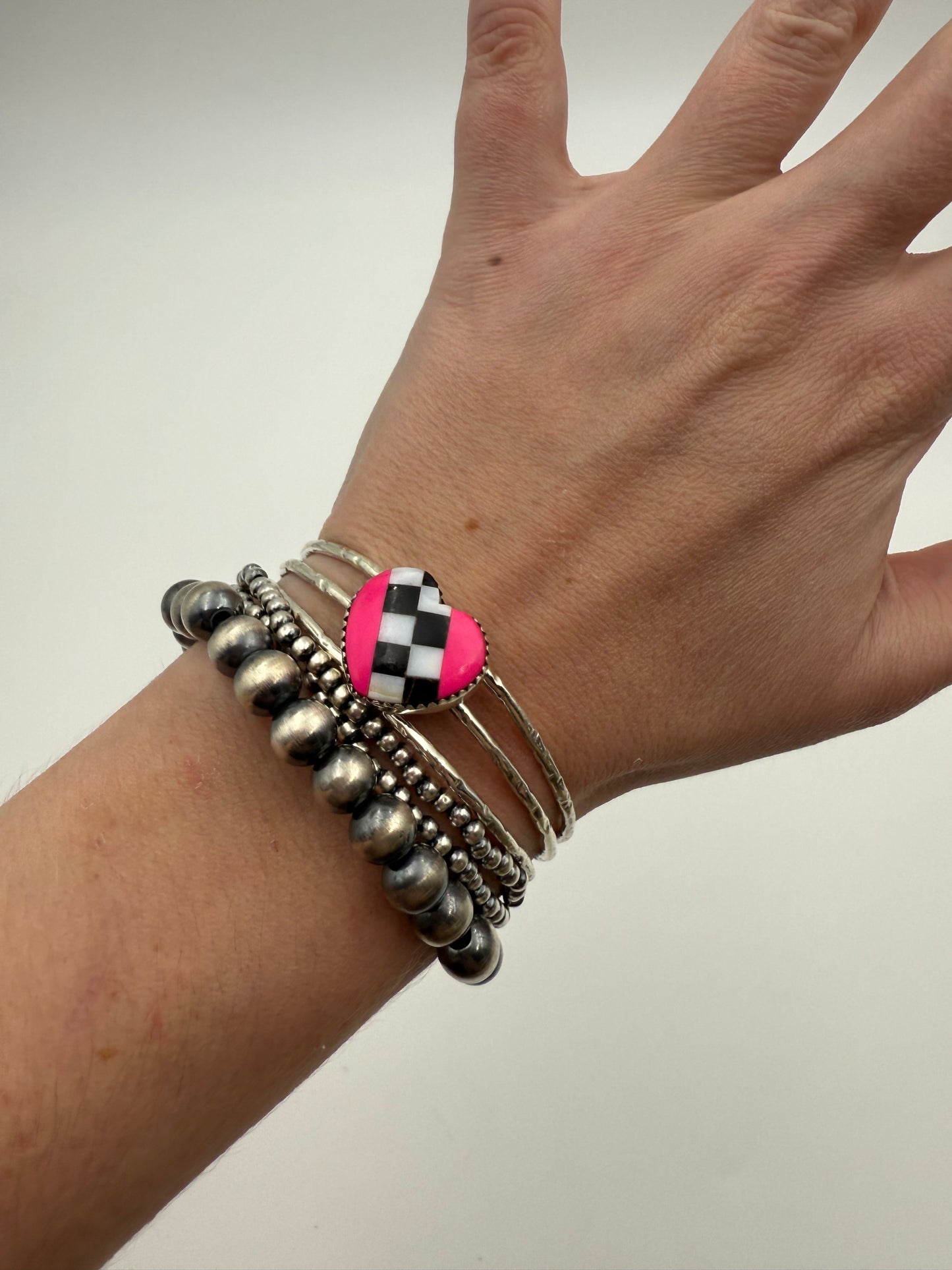 Checkered Heart Sterling Silver Cuff