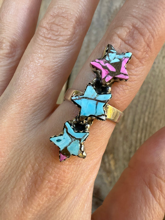 Cotton Candy Star Statement Crawler Sterling Silver Adjustable Ring