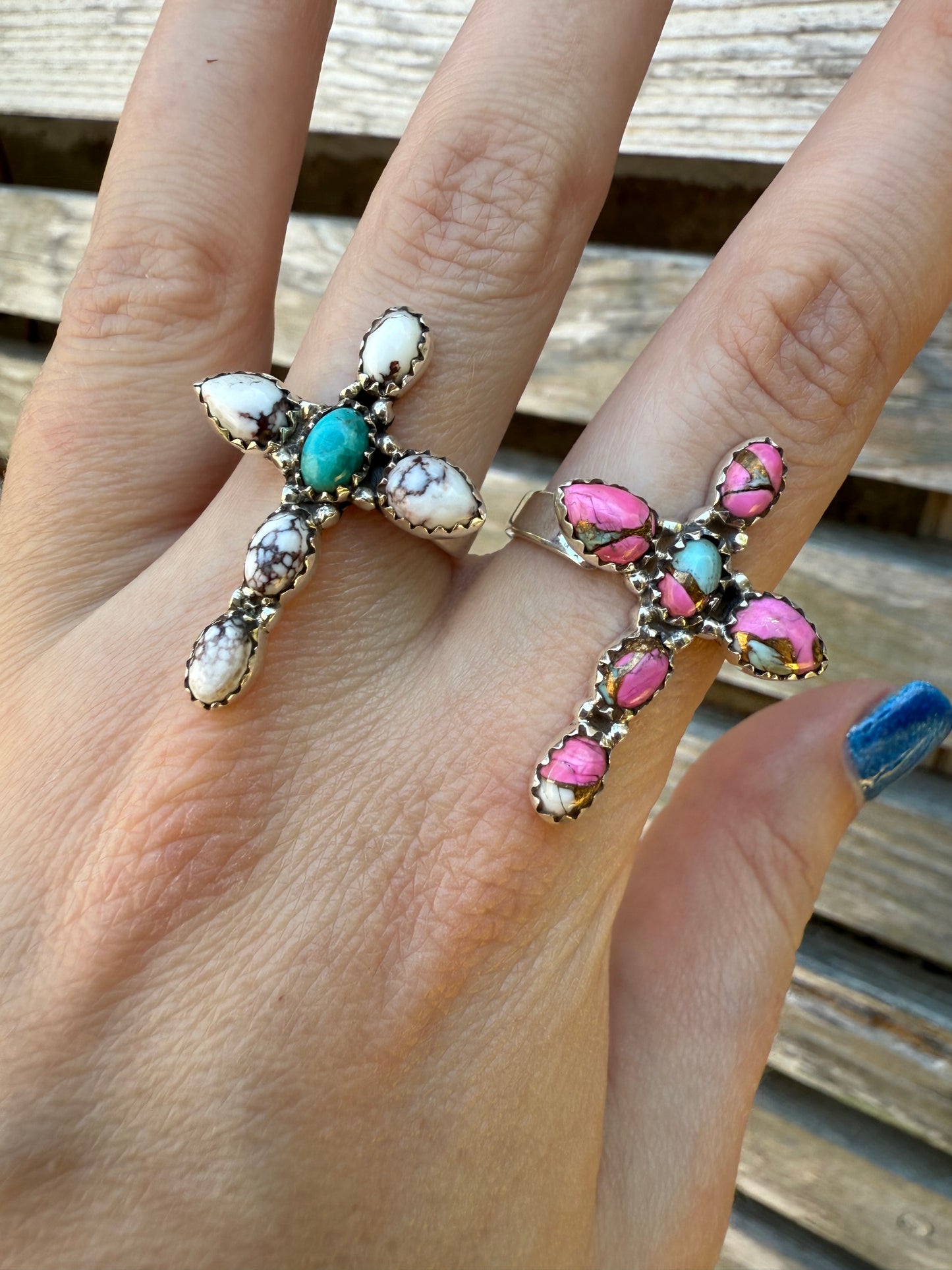 Cross Turquoise Sterling Silver 925 Adjustable Rings