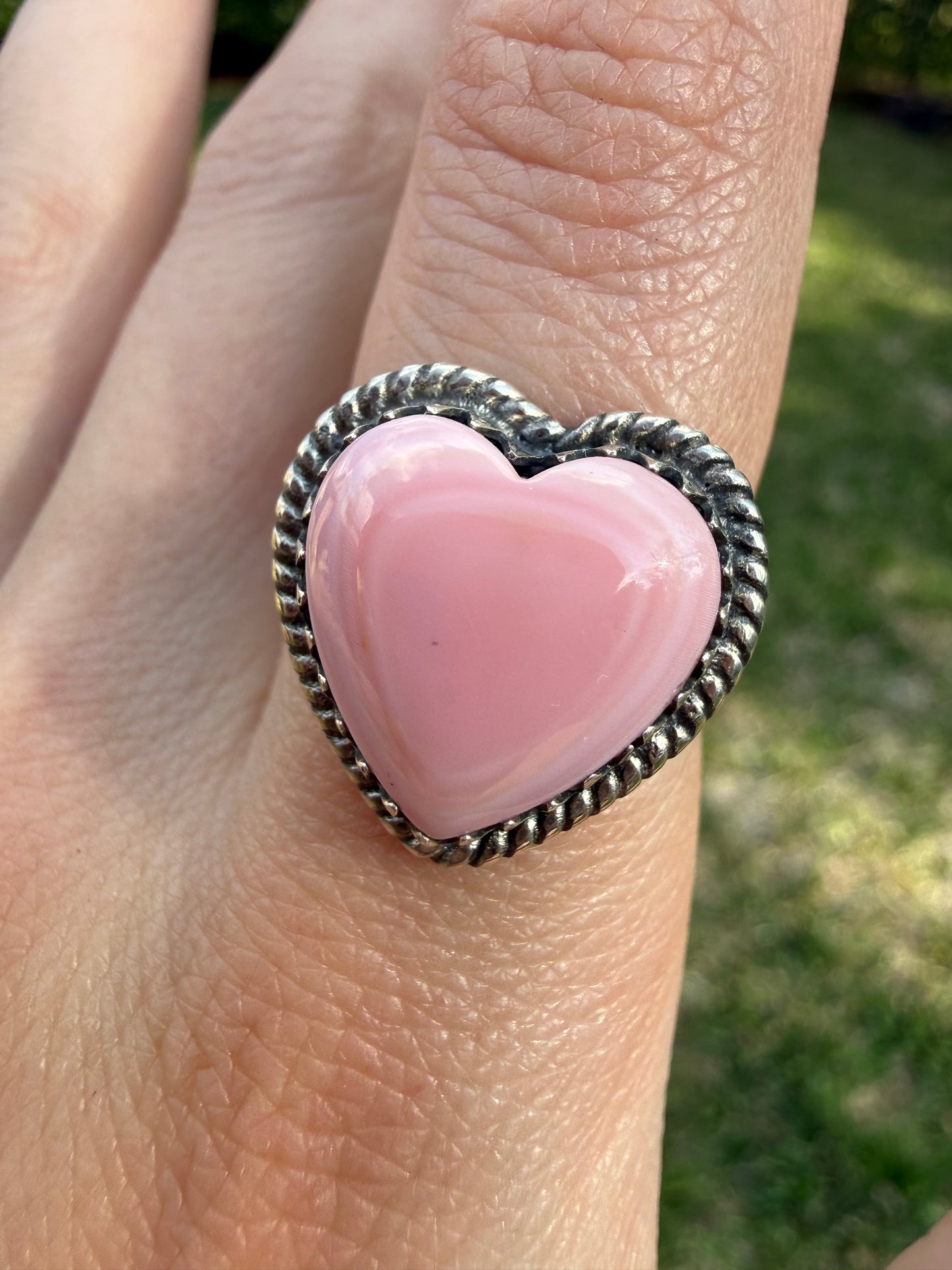 Pink Conch Heart Sterling Silver Ring - Size 7