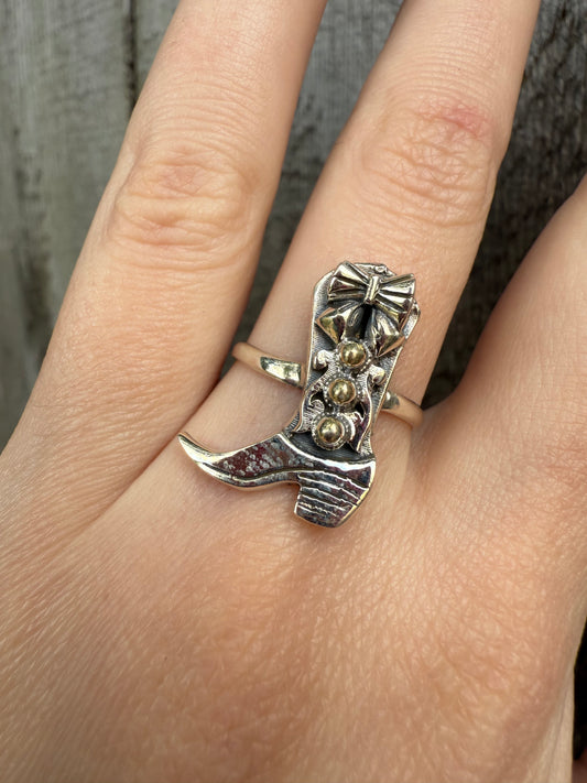 Cowgirl Boot Sterling Silver Ring - Size 8