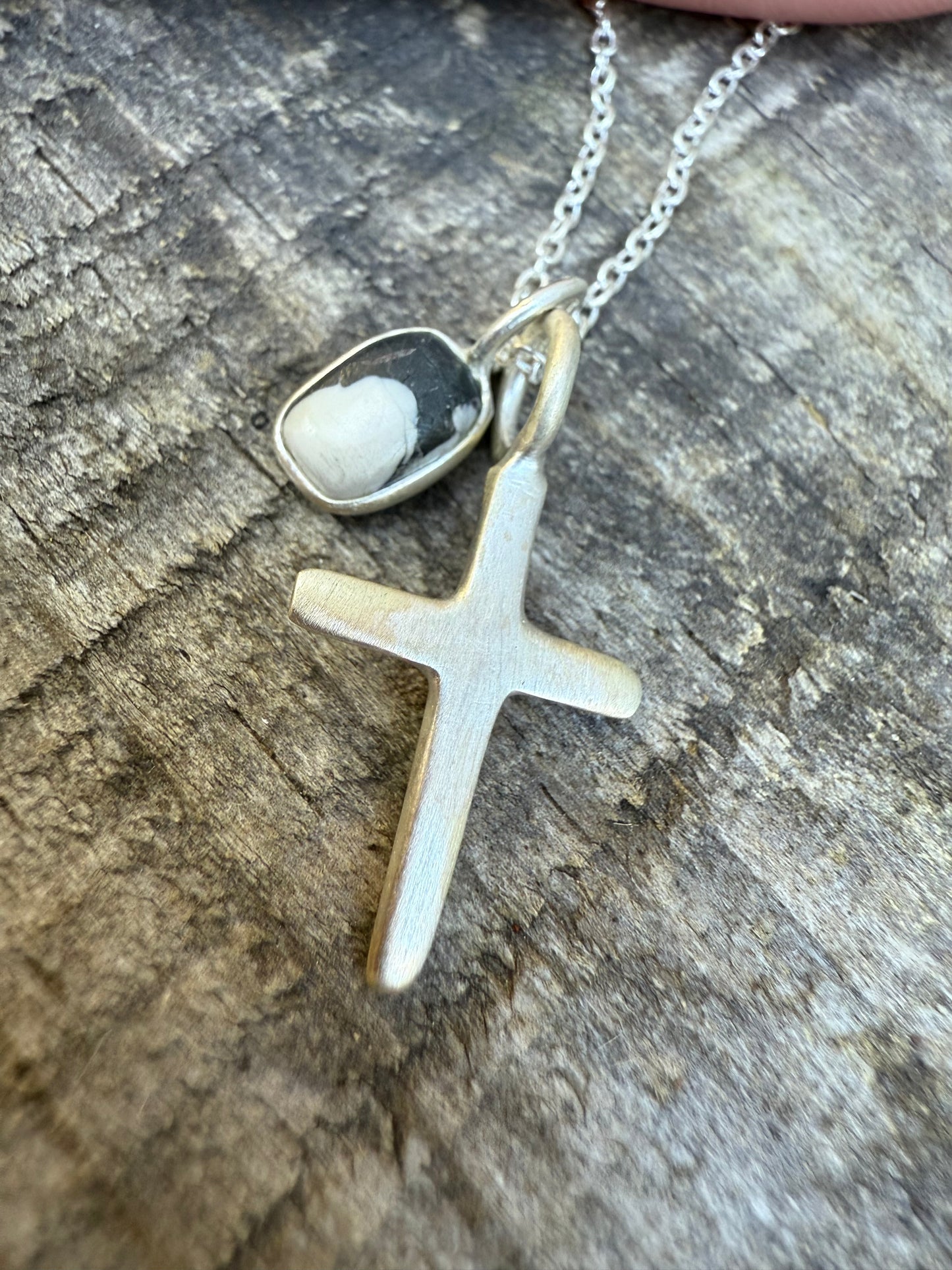 Cross Charm Sterling Silver and Gemstone Necklace