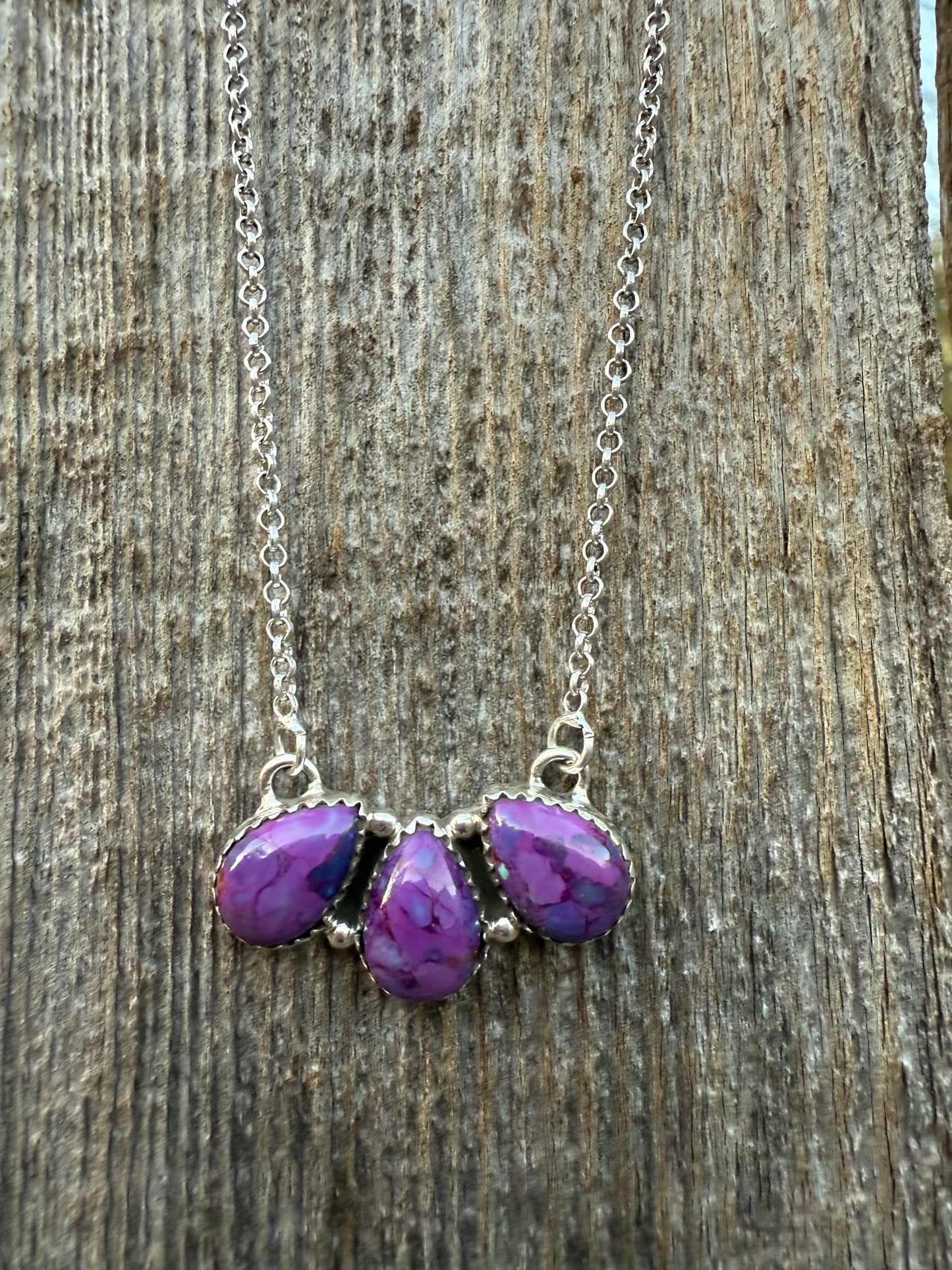 Purple Mojave Gemstone Teardrop Pendant Sterling Silver 925 Sterling Silver Necklace