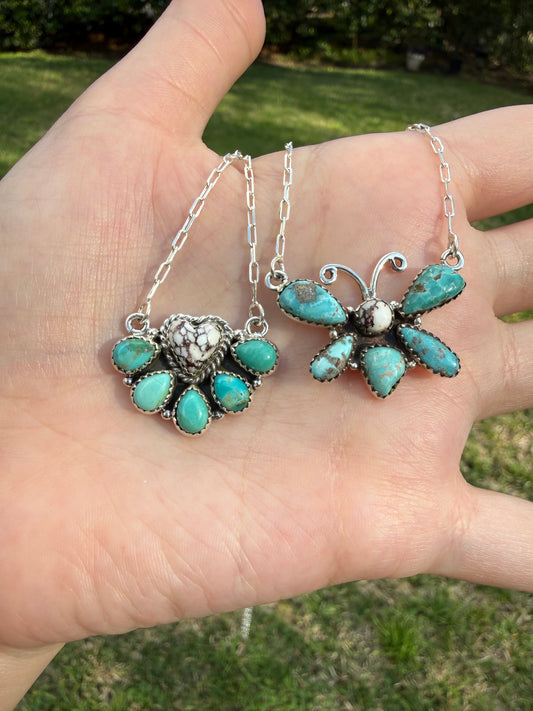 Whitewater Butterfly and Heart Half Cluster Sterling Silver Necklace