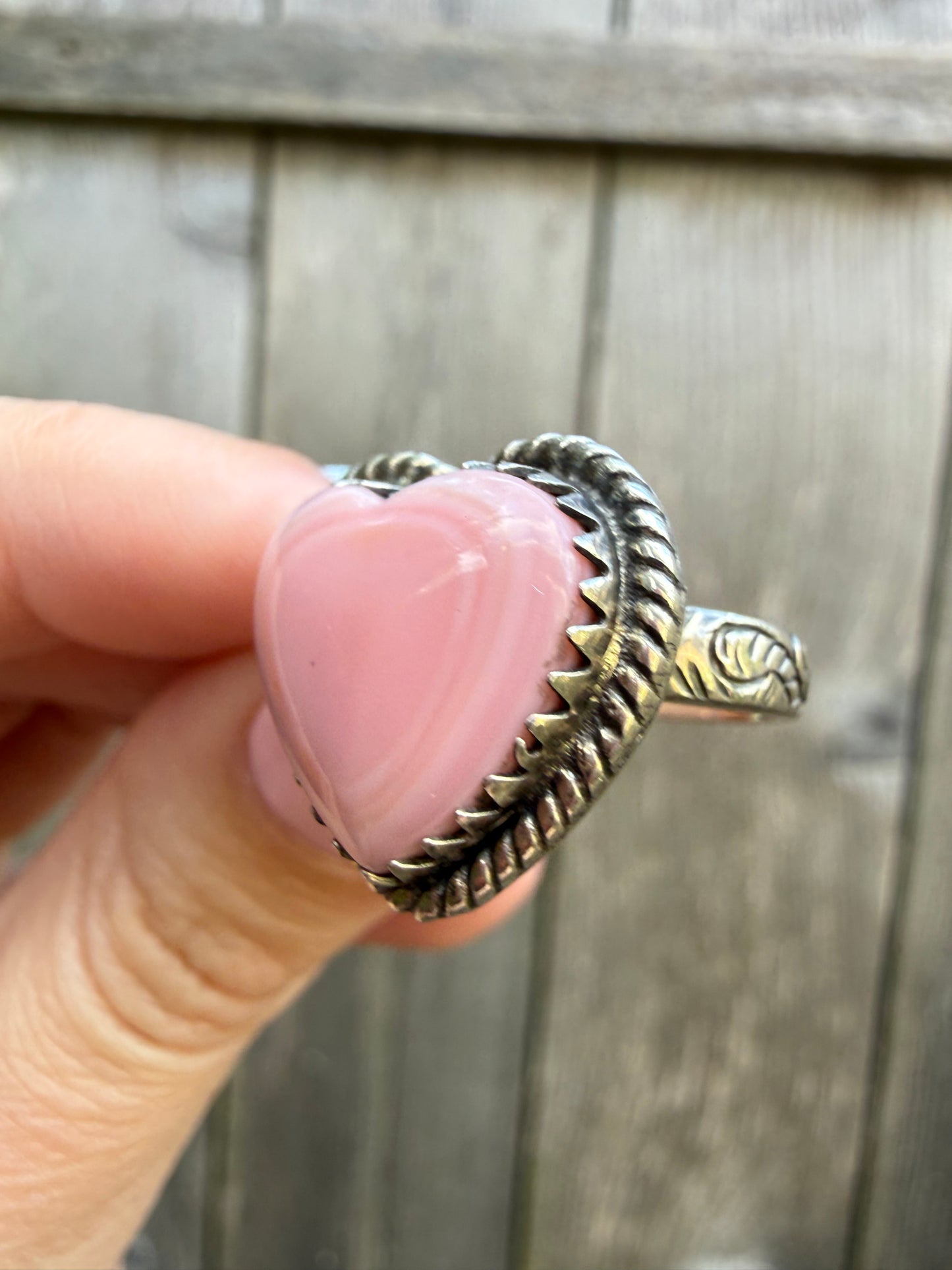 Pink Conch Heart Sterling Silver Ring - Size 7