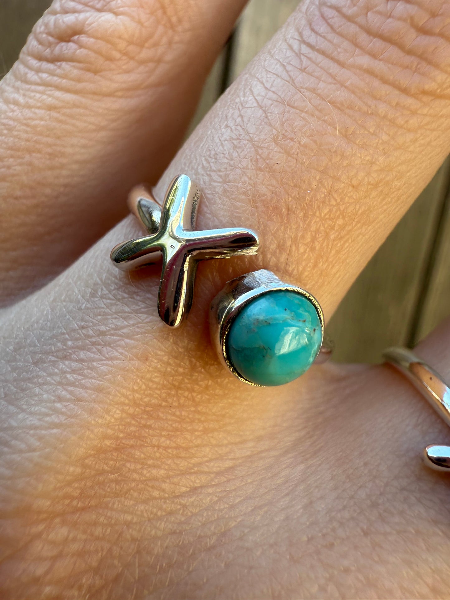 X and O Turquoise and Balloon Opal Sterling Silver Ring