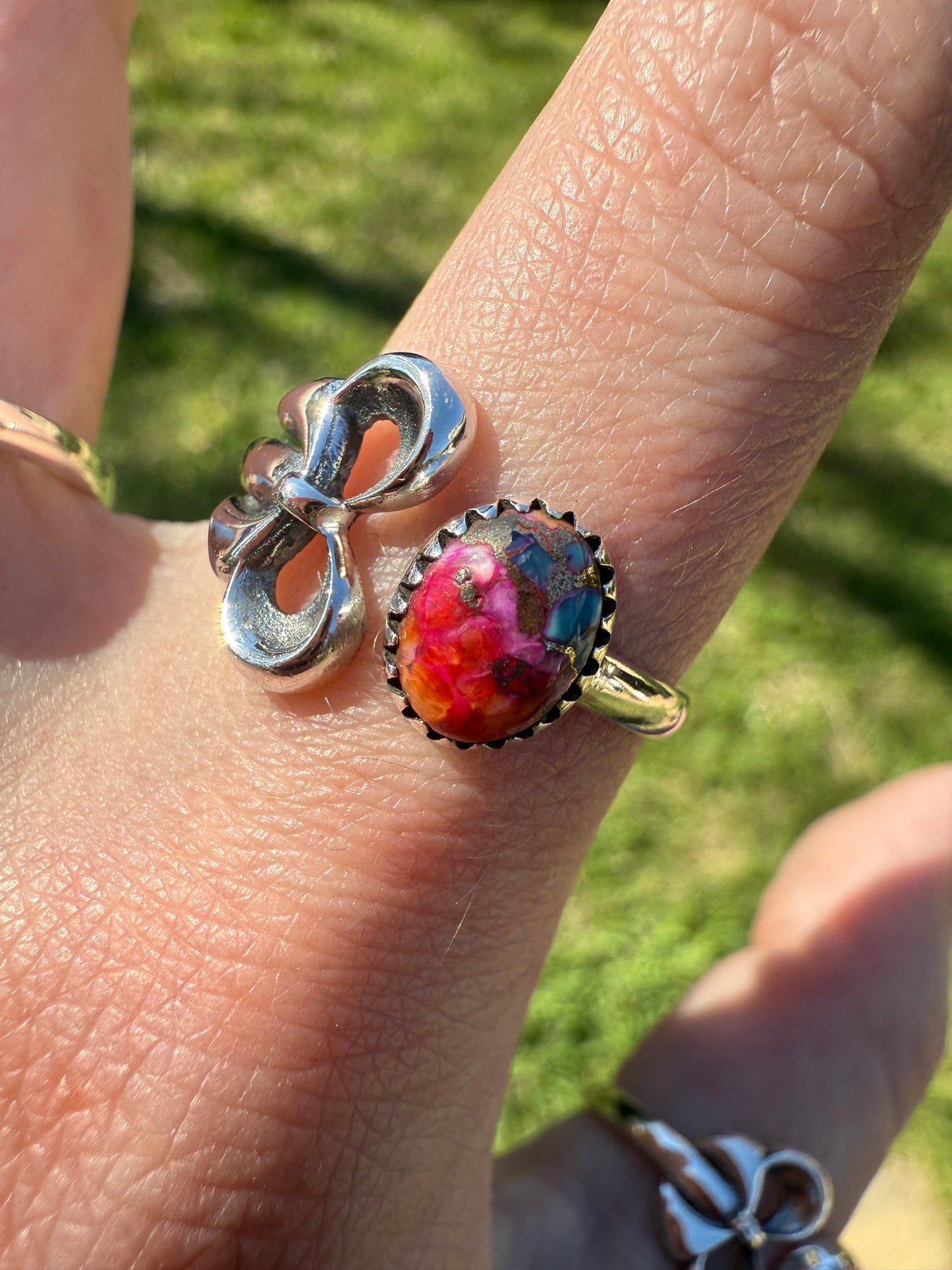 Bow Floater With Gemstone Sterling Silver Rings