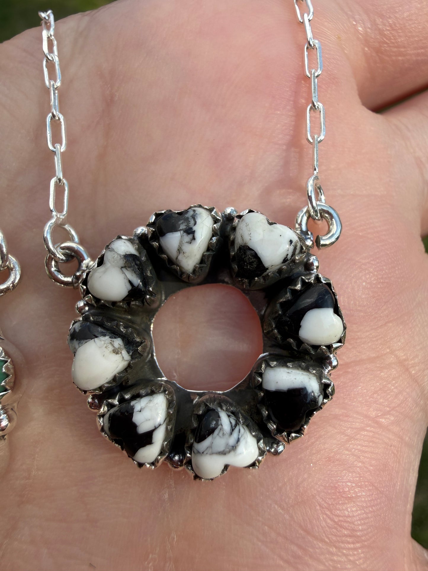 Circle Turquoise and White Buffalo Sterling Silver Necklace