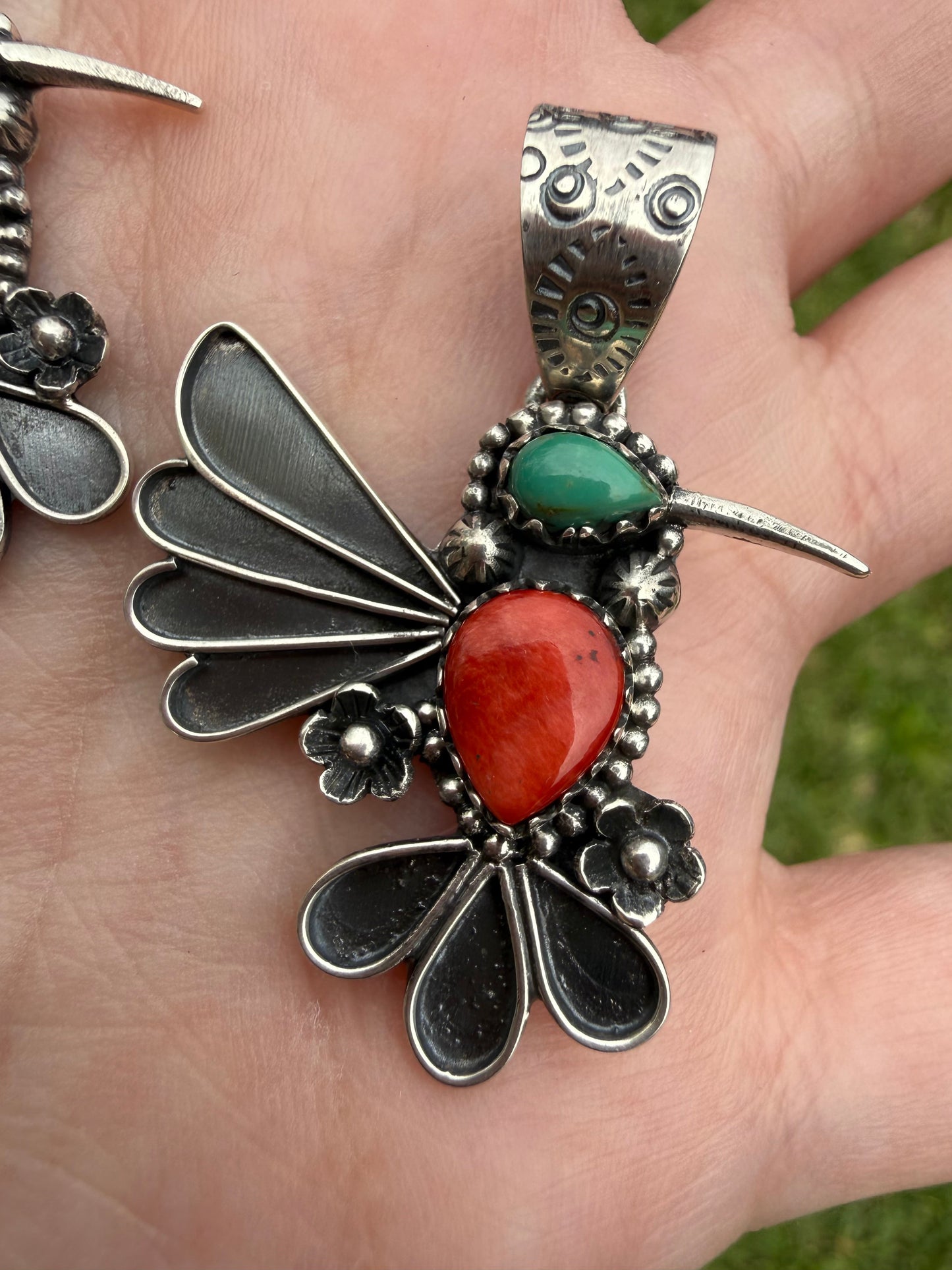 Multi Stone Hummingbird Sterling Silver Pendant