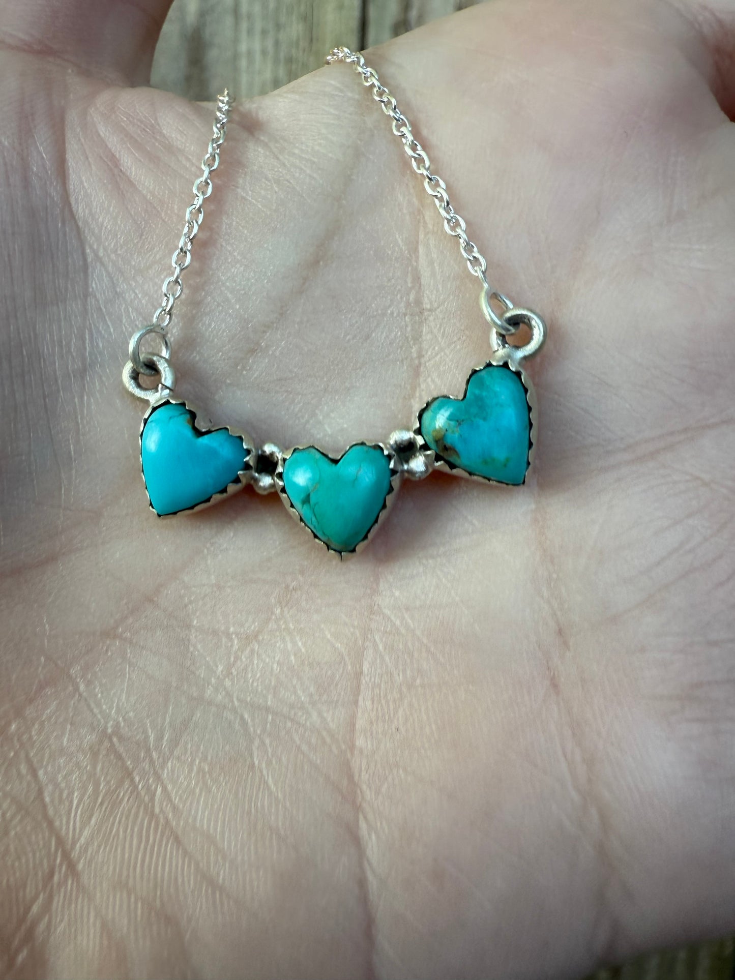 Turquoise Triple Heart Bar Sterling Silver Necklace