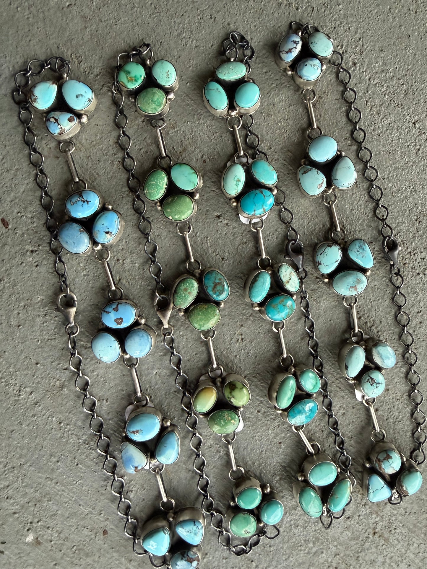 Navajo Turquoise Triple Cluster Choker Sterling Silver Necklace By Scott Skeets