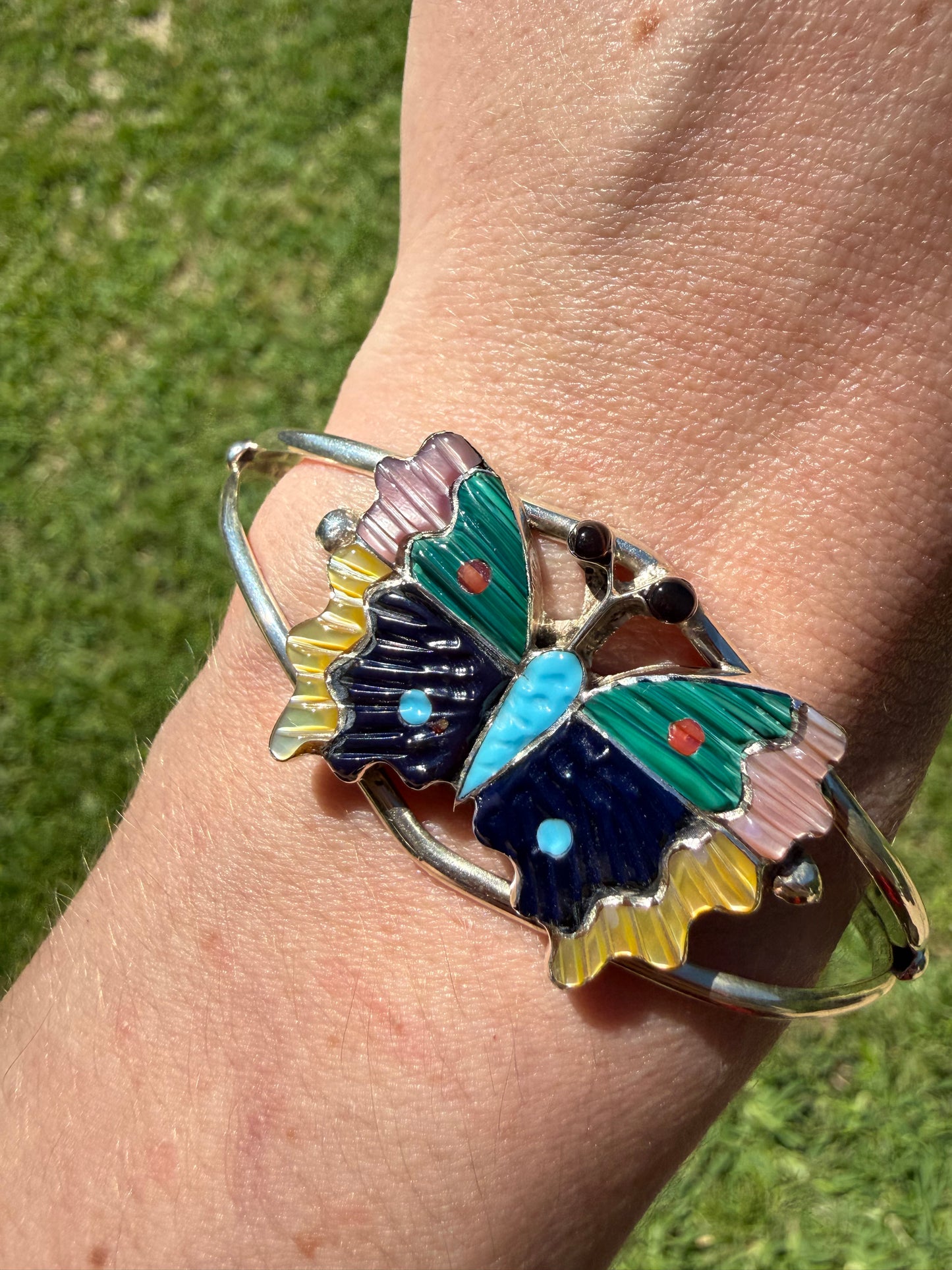 Zuni Multi Stone Butterfly Sterling Silver Cuff Bracelet
