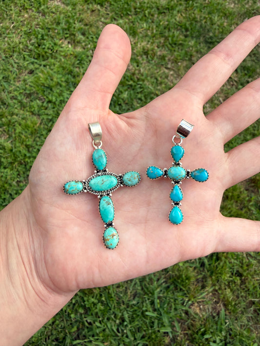 Full Turquoise Sterling Silver Cross Pendant