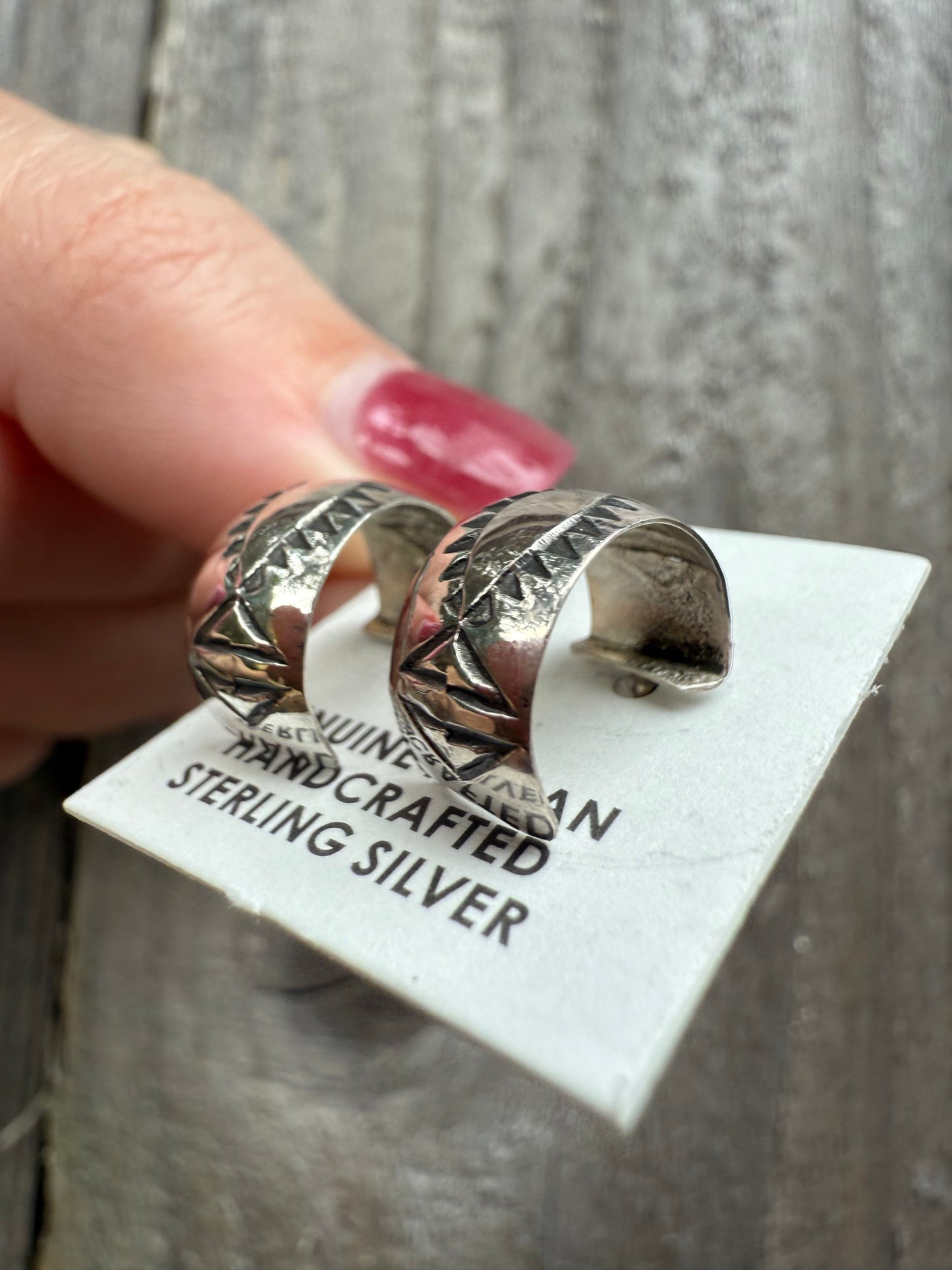 Native Navajo Huggie Hoop Sterling Silver Earrings