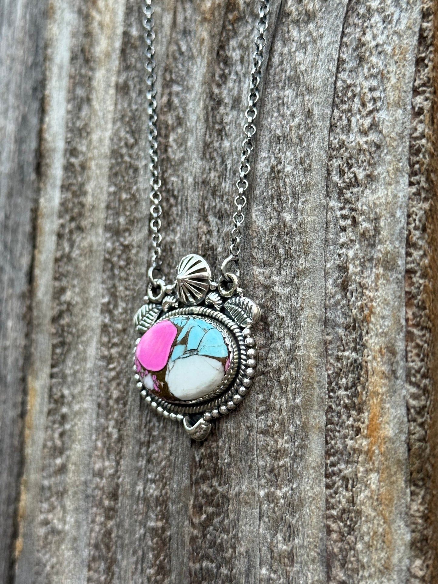 Sterling Silver 925 Cotton Candy Turquoise Necklace with Silver Accents
