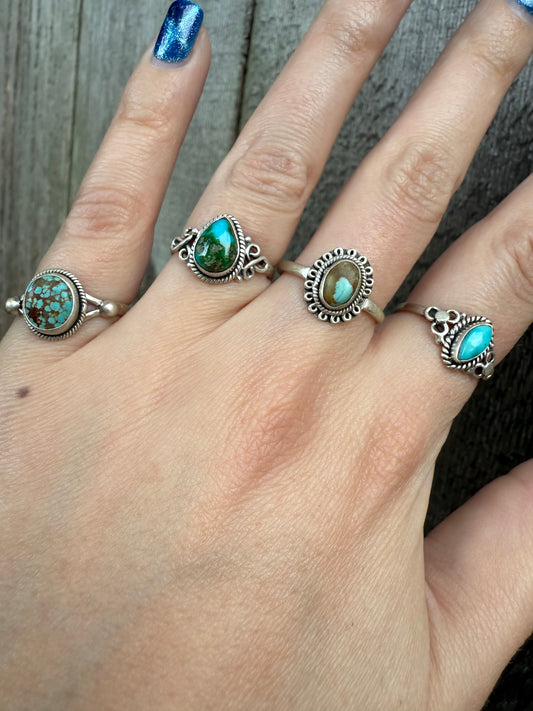 Turquoise Dainty Everyday Sterling Silver Ring