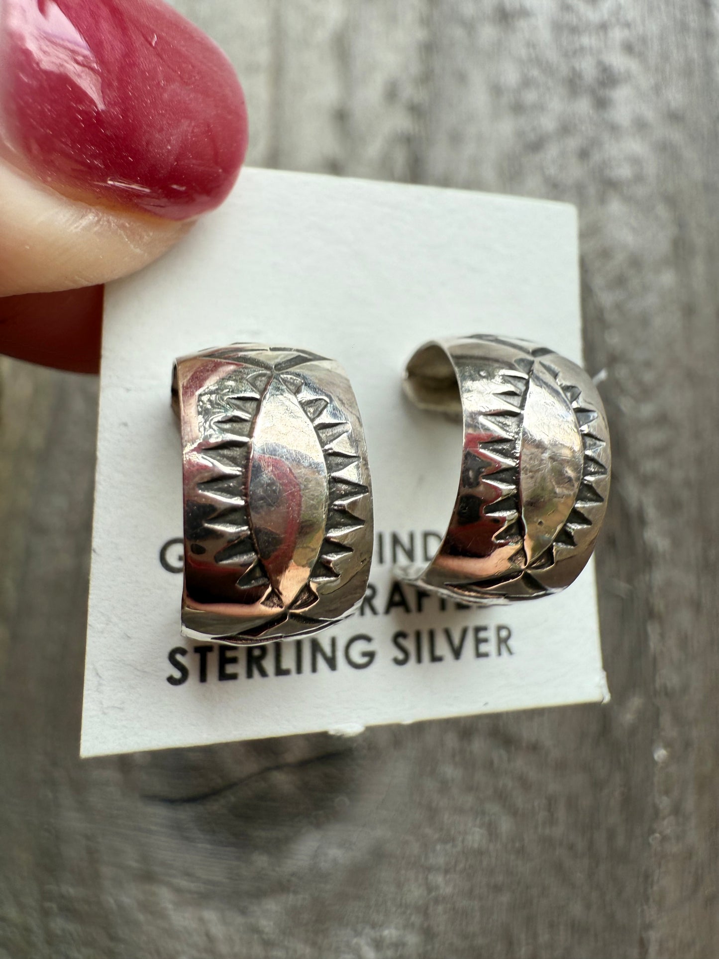 Native Navajo Huggie Hoop Sterling Silver Earrings