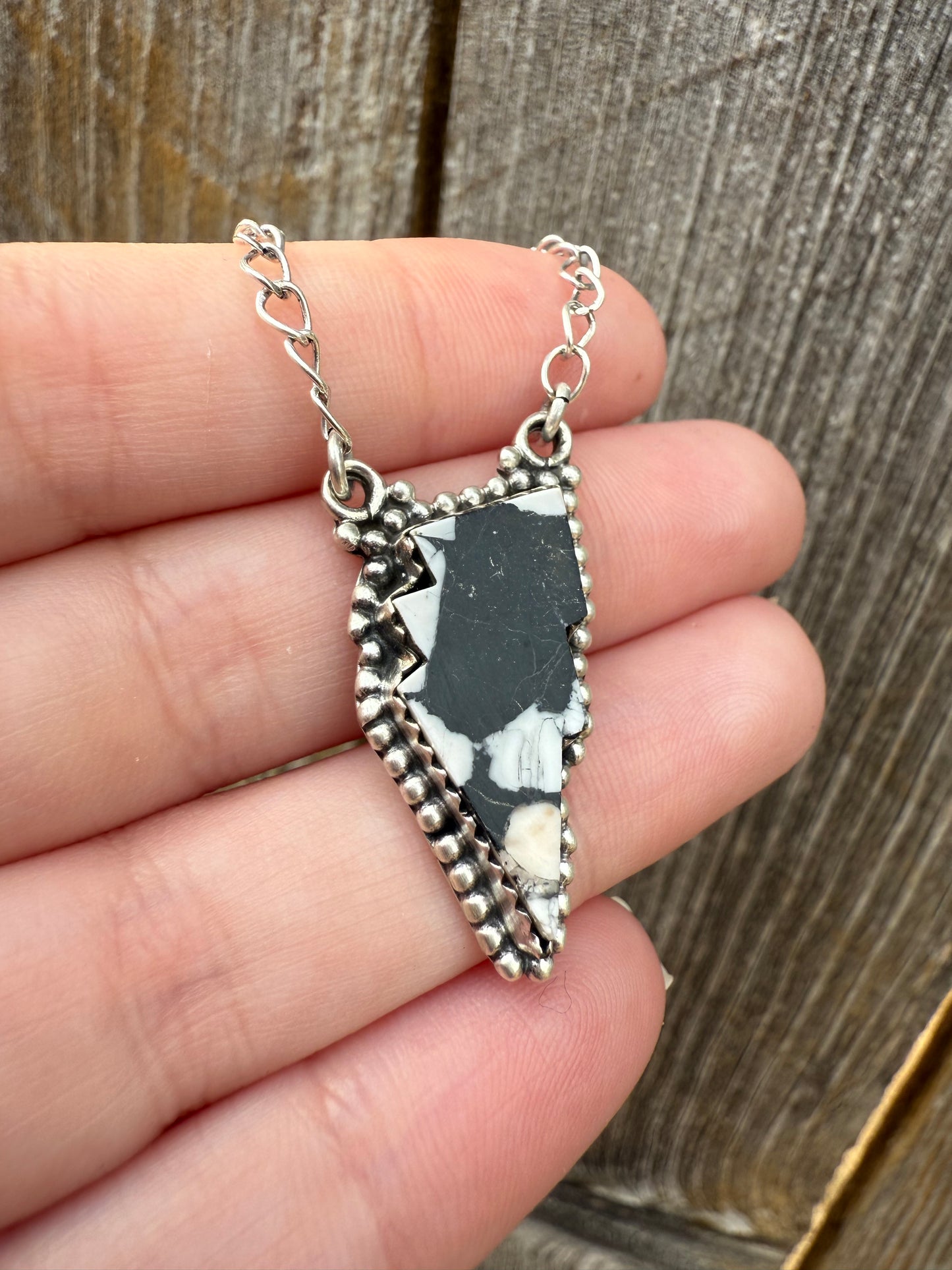 White Buffalo Lightening Bolt Sterling Silver Pendant Necklace