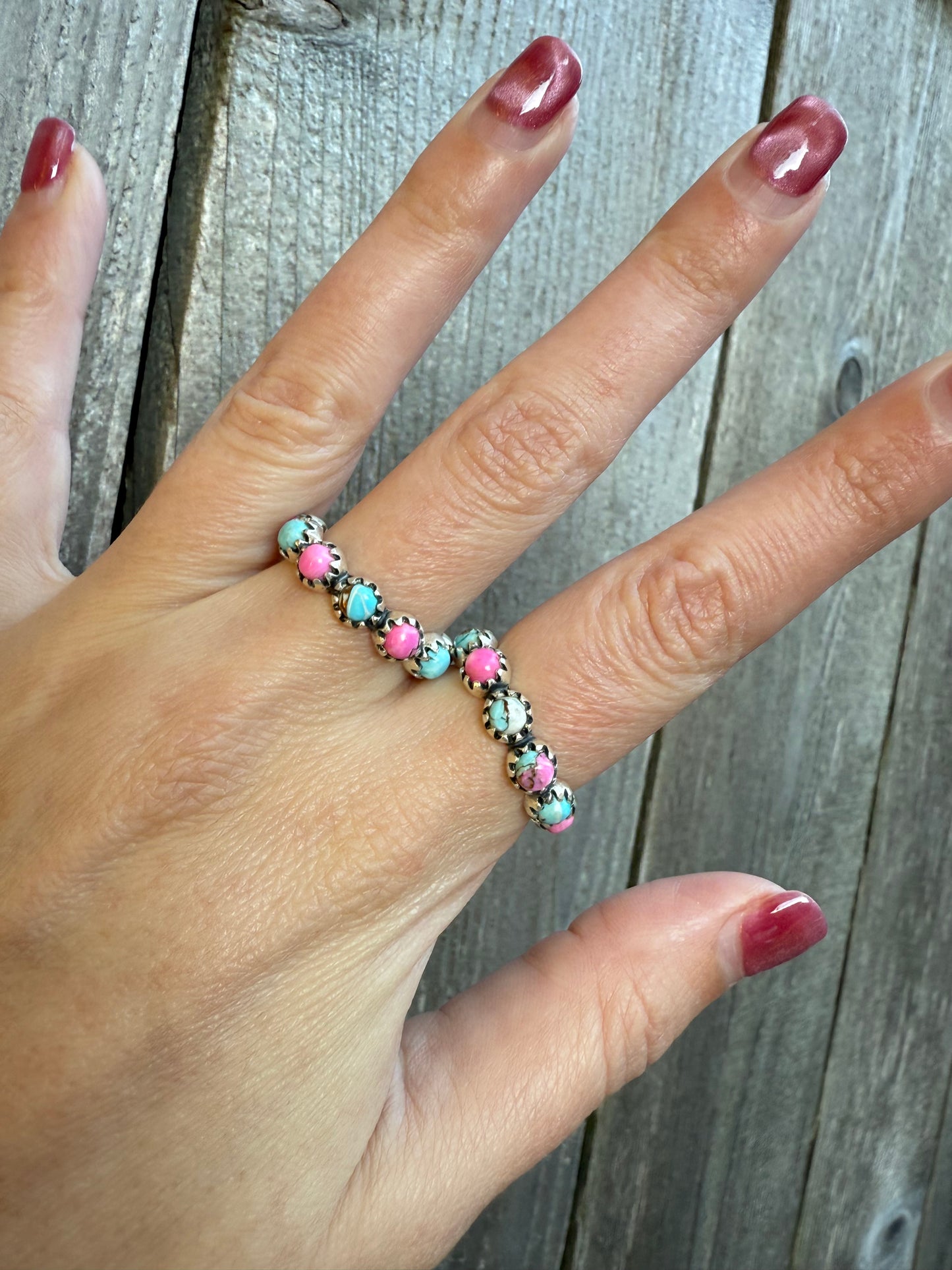 Cotton Candy Turquoise Infinity Sterling Silver Ring