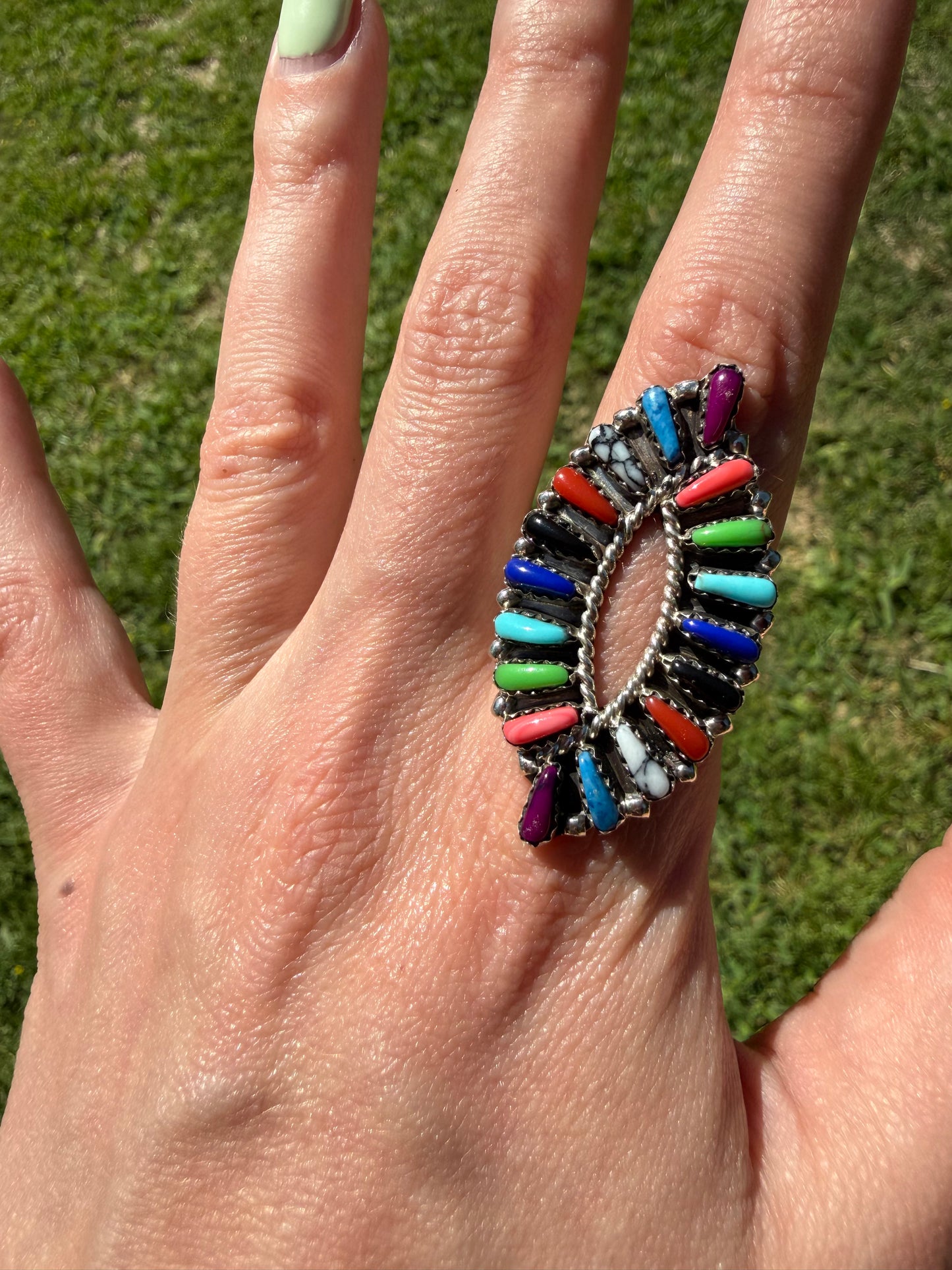 Navajo Multi Stone Cluster Sterling Silver Ring