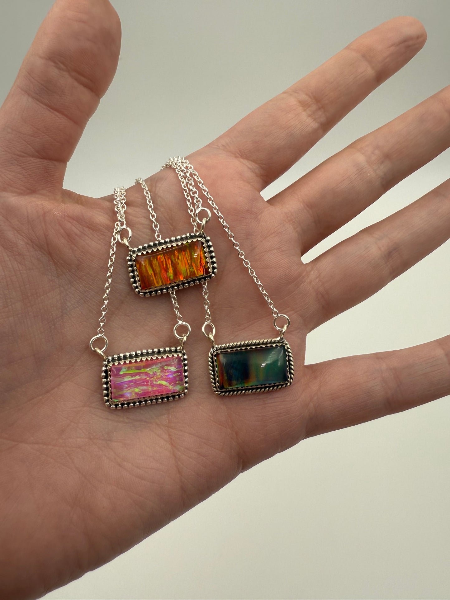 Aurora Opal Sterling Silver Bar Necklaces