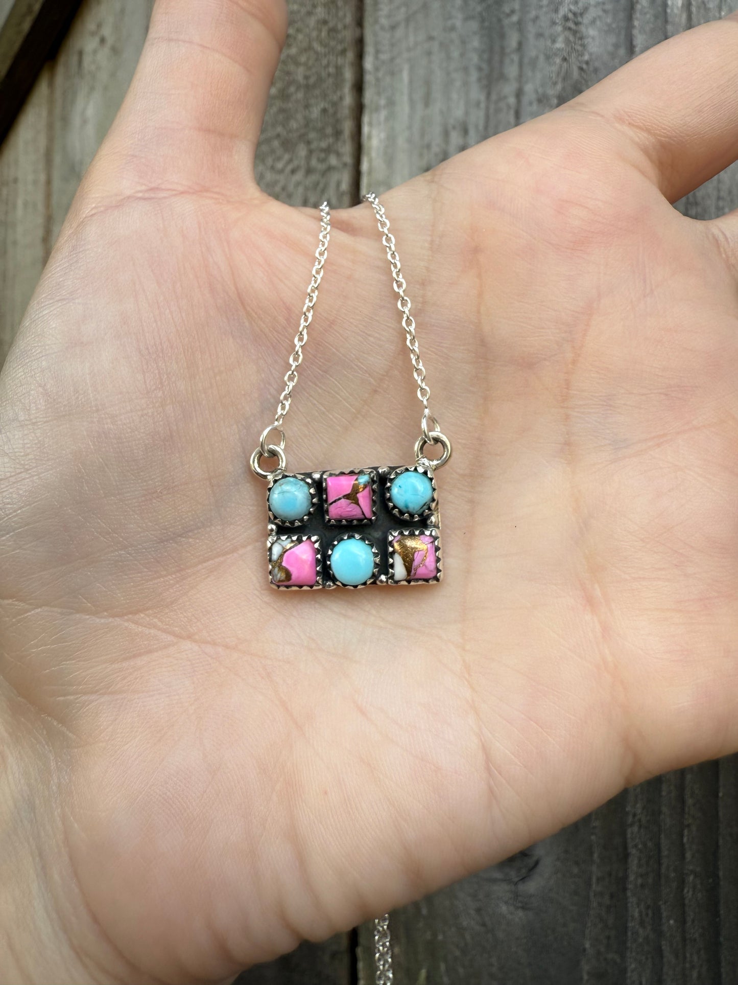 Cotton Candy Turquoise Bar Sterling Silver Necklace