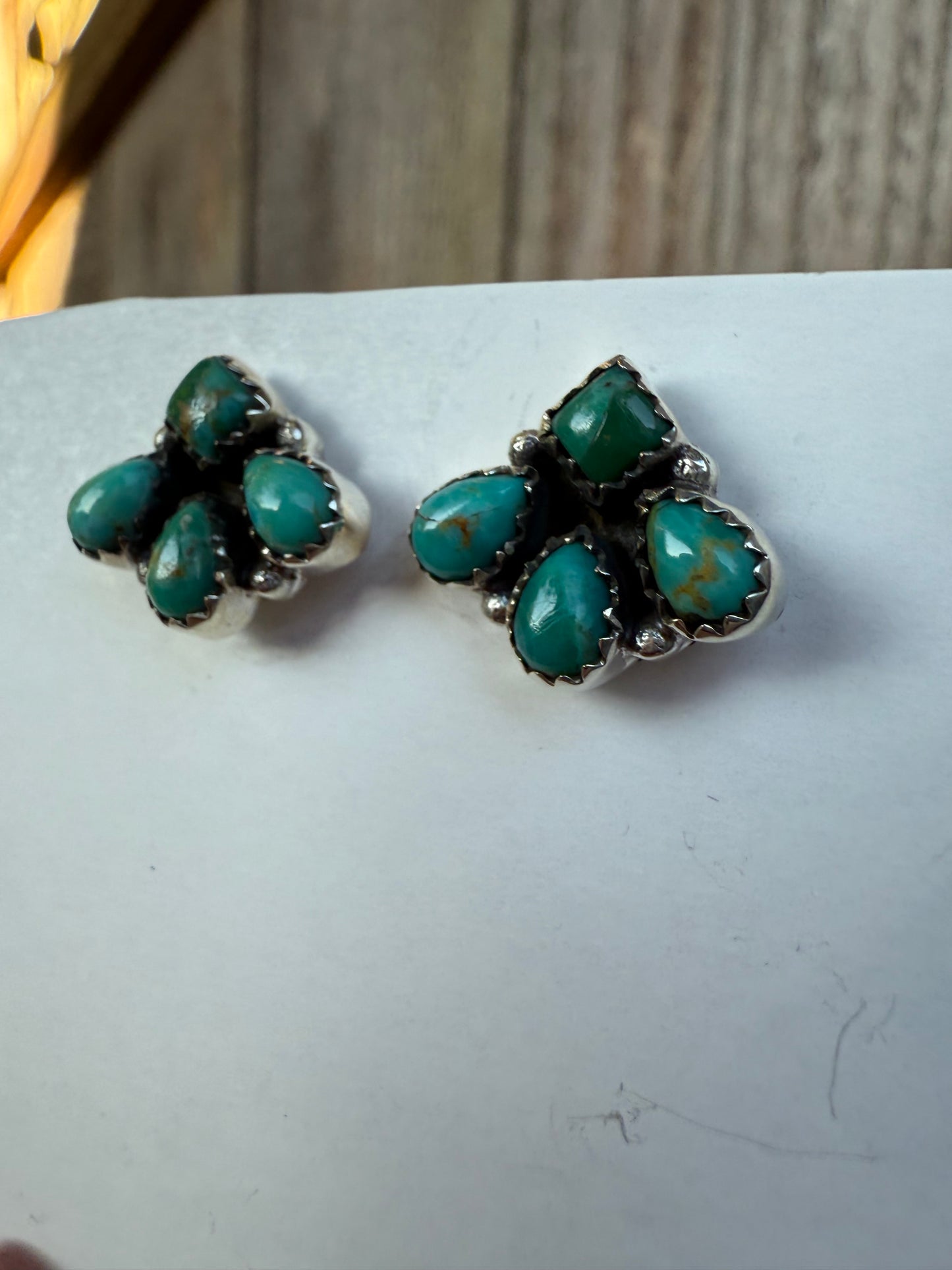 Turquoise Half Flower Cluster Sterling Silver Earrings