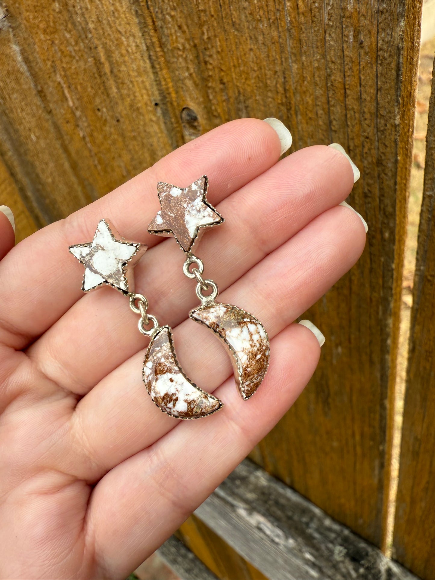 Wild Horse Star and Moon Sterling Silver Gemstone Earrings