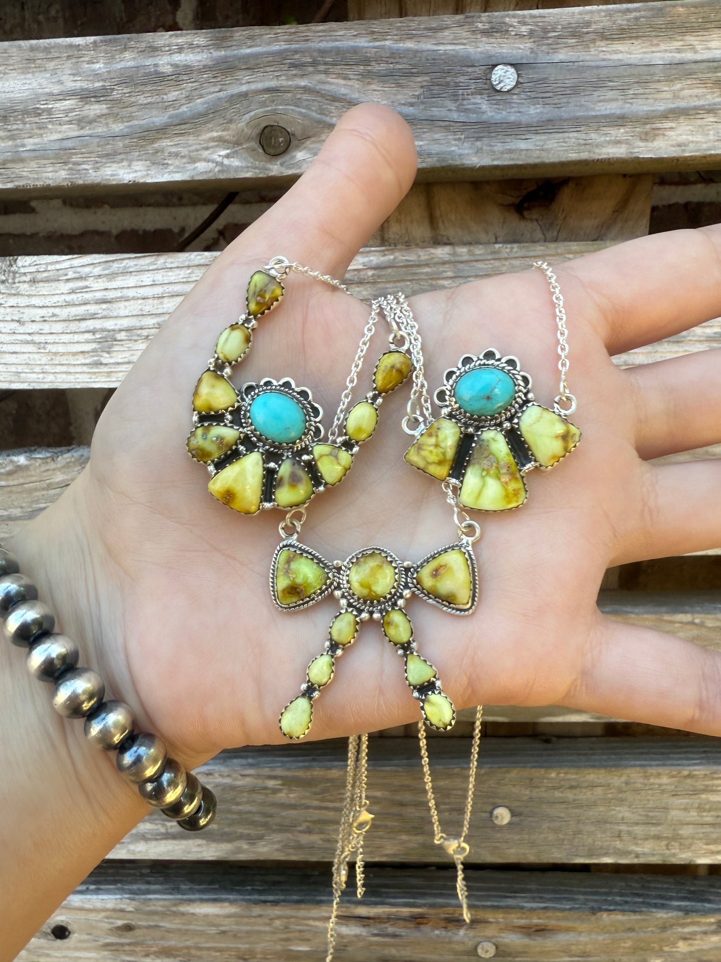 Palomino and Kingman Turquoise Sterling Silver Necklaces