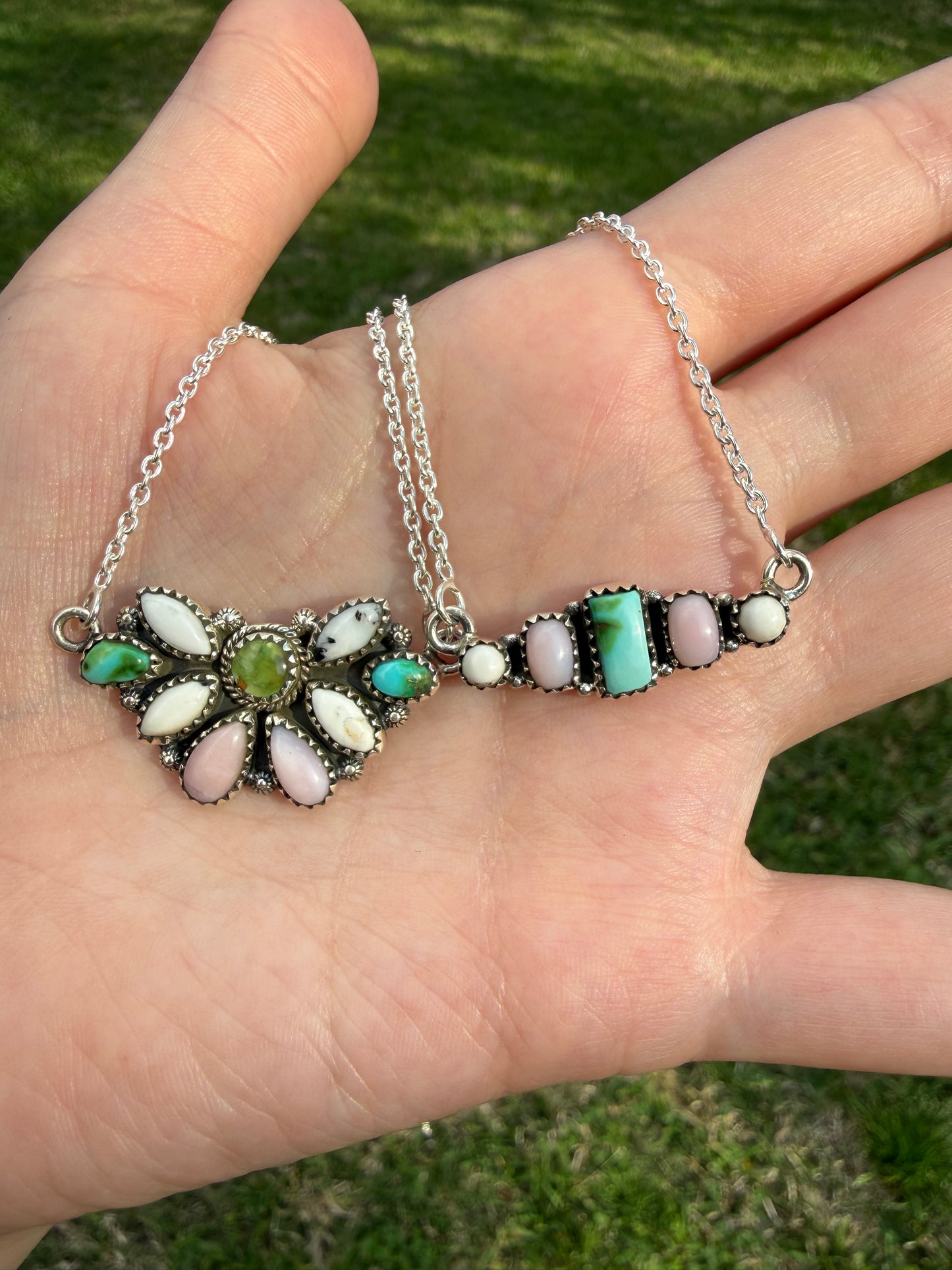 Sonoran Gold Turquoise White Buffalo And Ponk Opal Sterling Silver Necklace