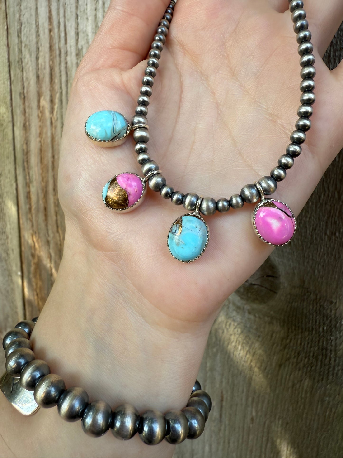 Cotton Candy Turquoise and Desert Pearl Sterling Silver Necklace