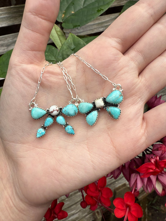 Whitewater Turquoise and Wild Horse Bow Sterling Silver Paperclip Chain Necklaces