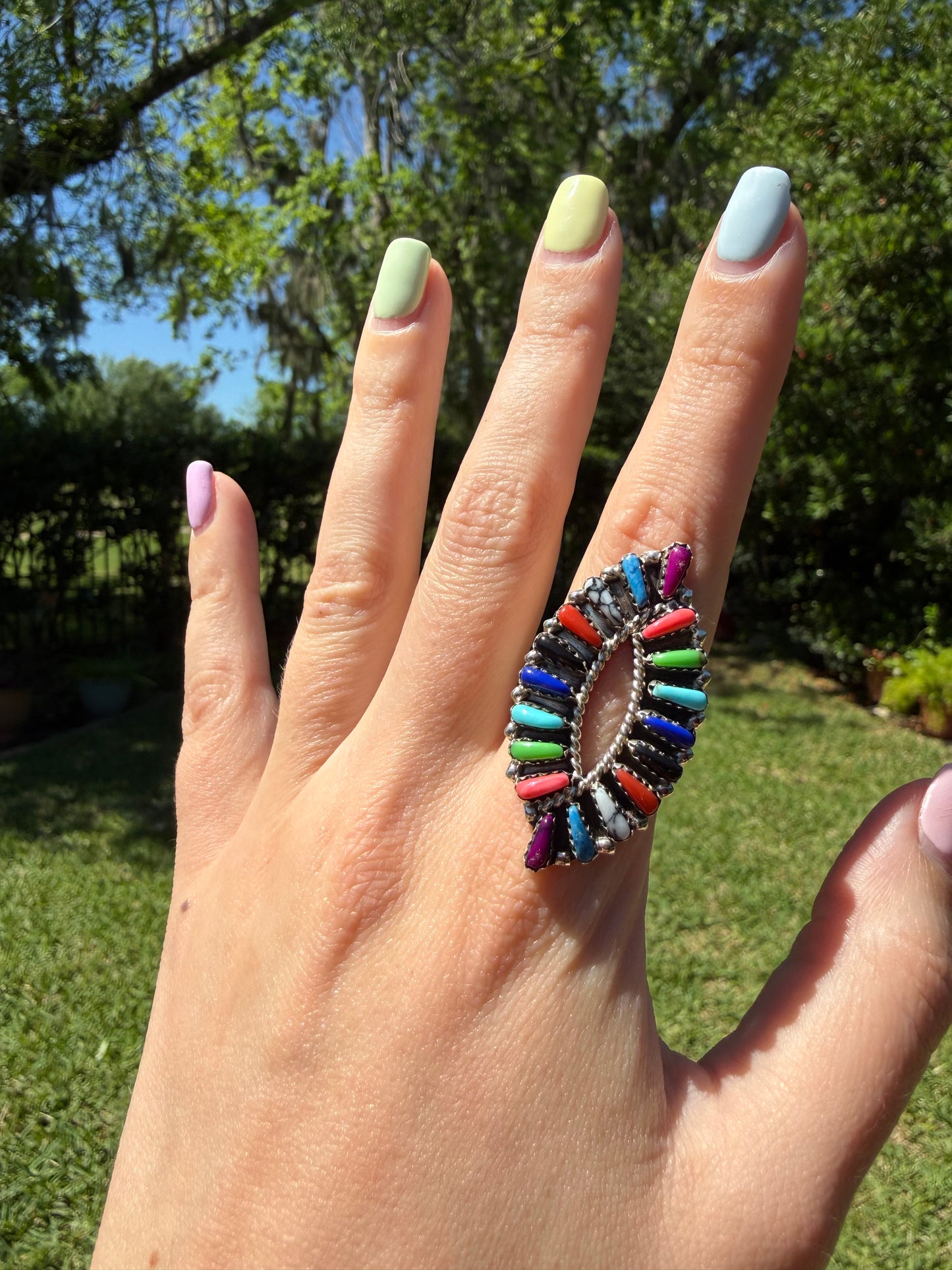 Navajo Multi Stone Cluster Sterling Silver Ring