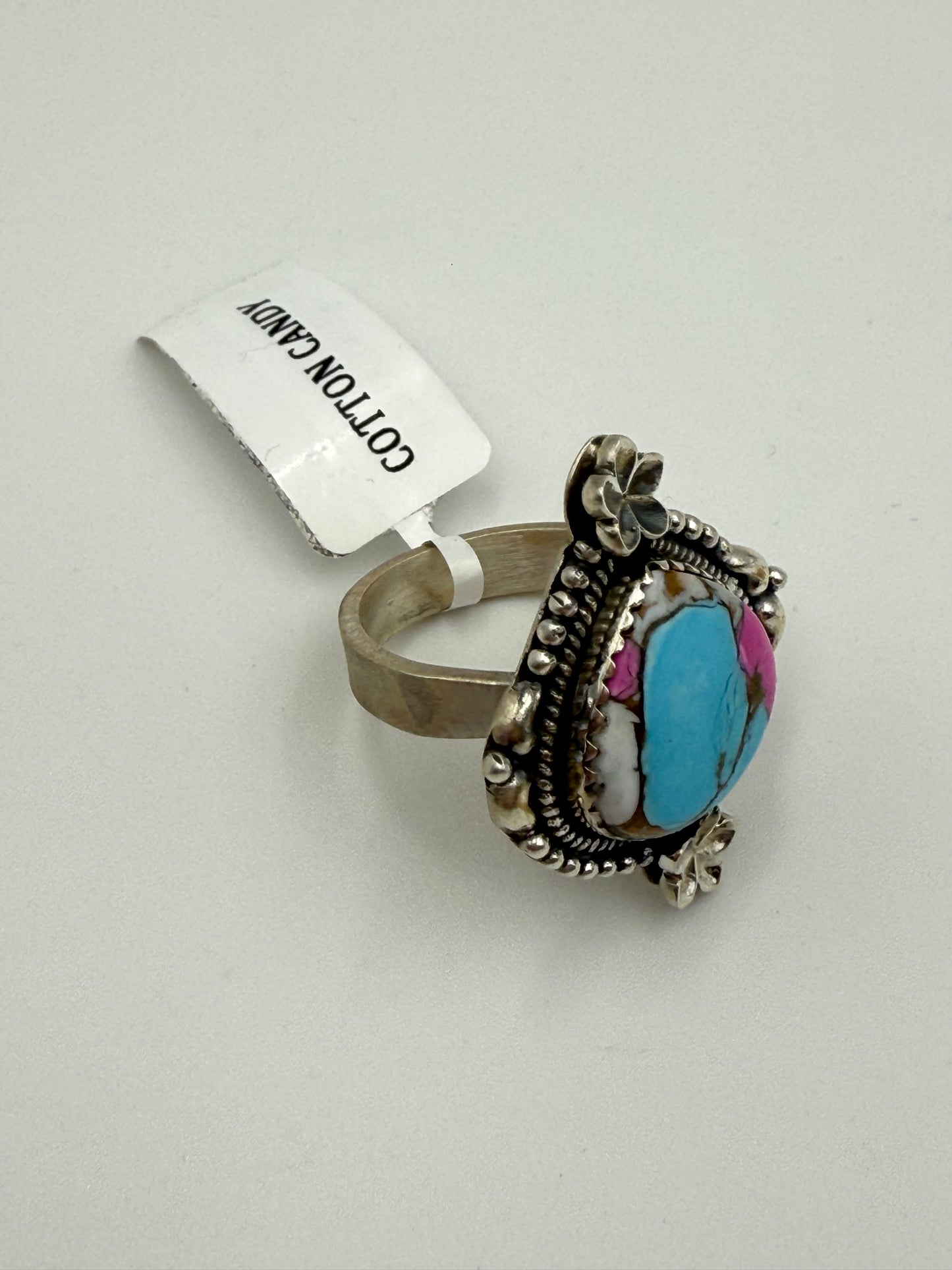 Cotton Candy Turquoise Sterling Silver Adjustable Ring