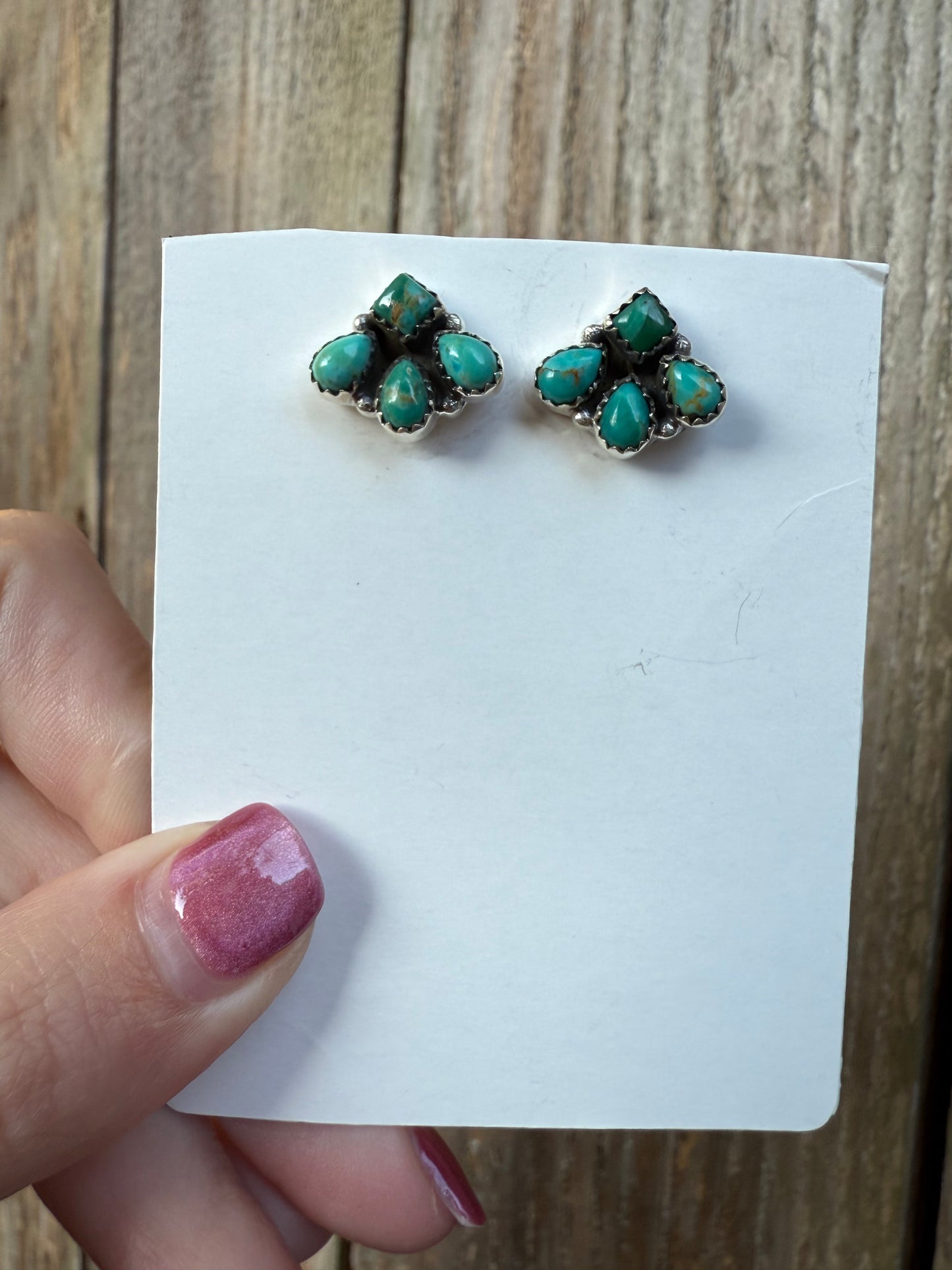 Turquoise Half Flower Cluster Sterling Silver Earrings