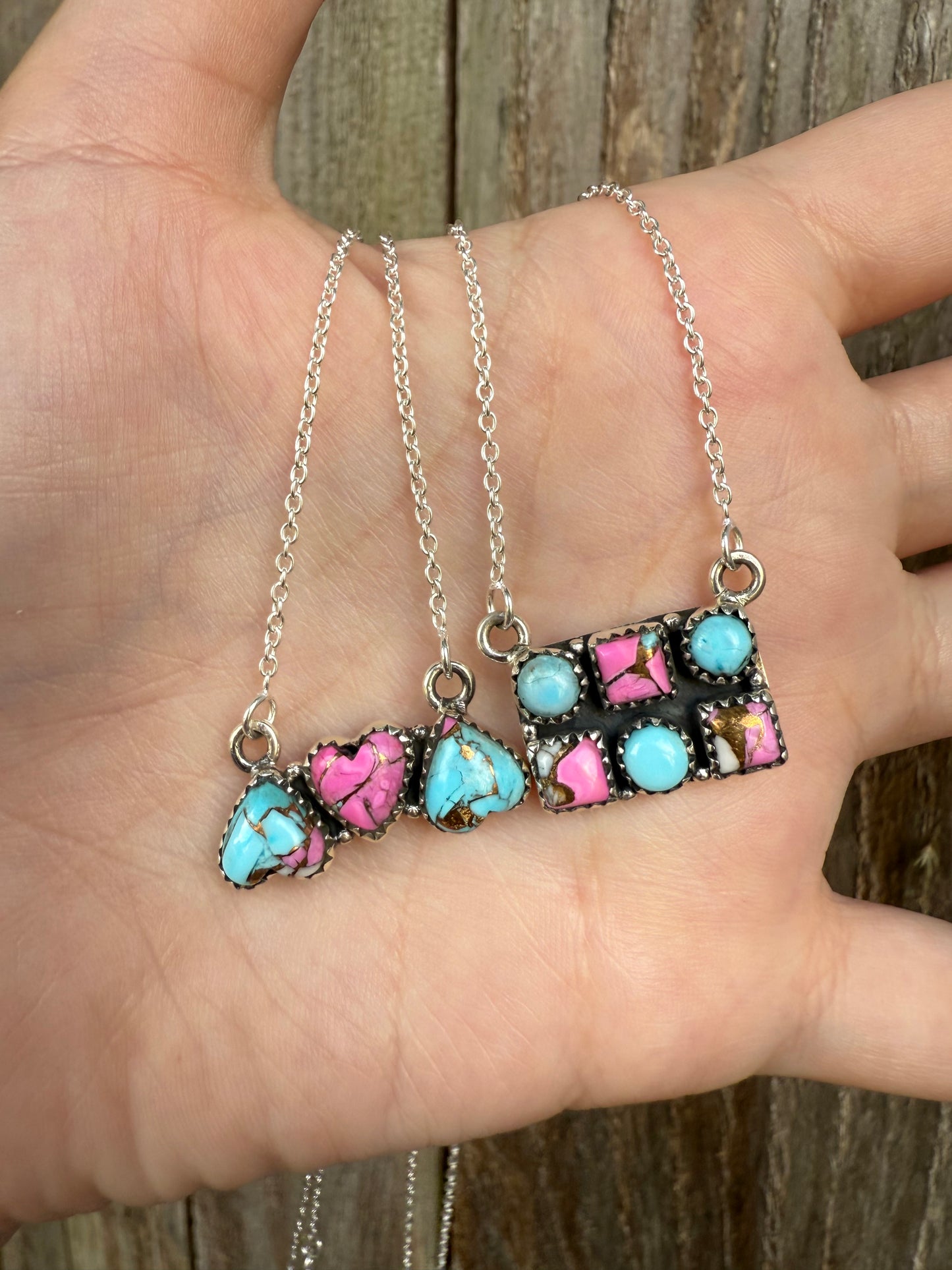 Cotton Candy Turquoise Bar Sterling Silver Necklace