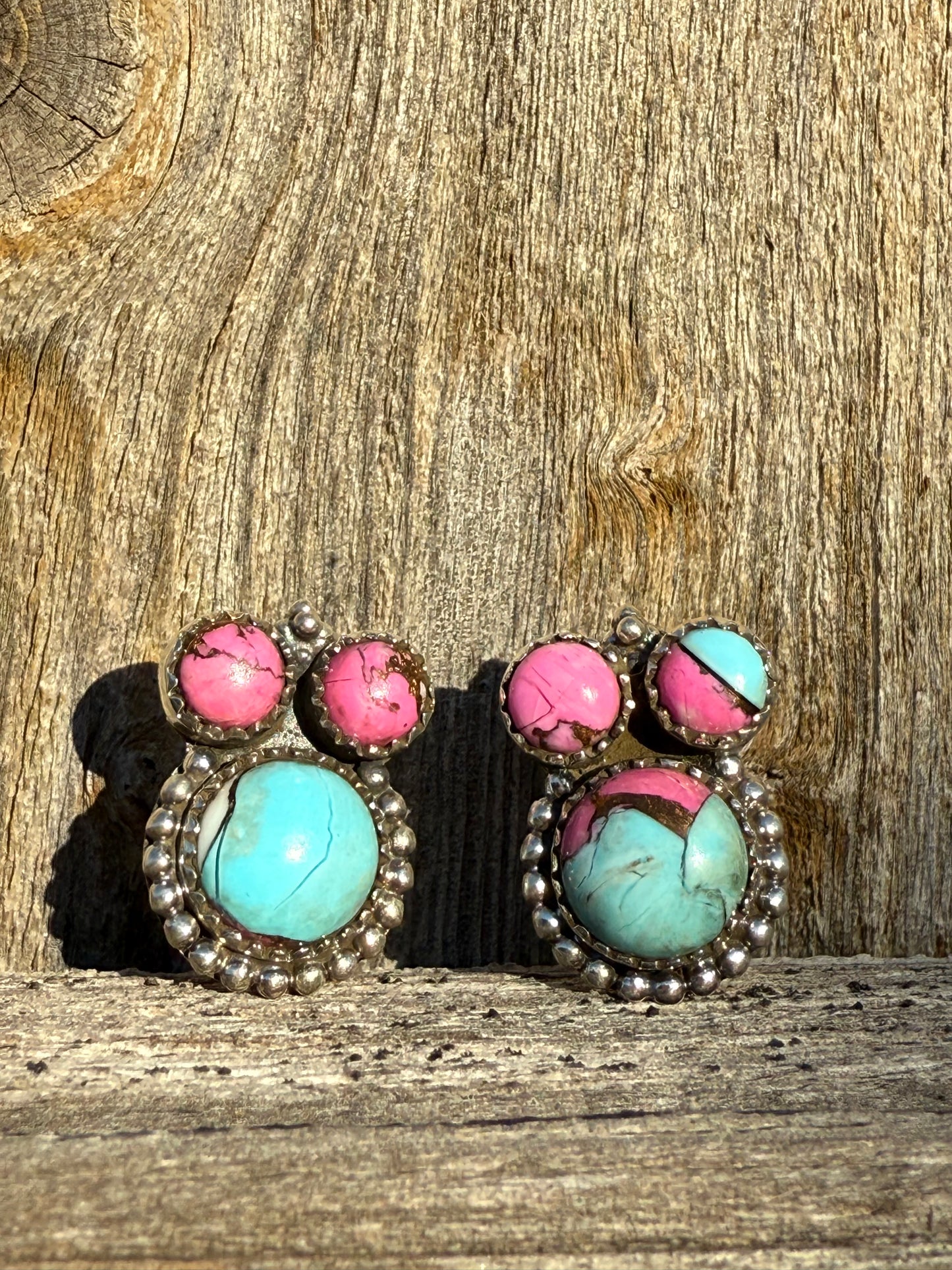 Cotton Candy Turquoise Mickey Mouse Sterling Silver 925 Earrings