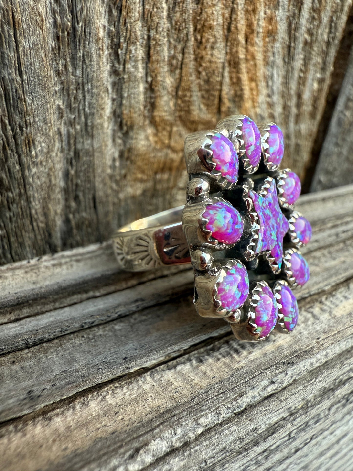 Purple Fire Opal Starburst Sterling Silver 925 Ring