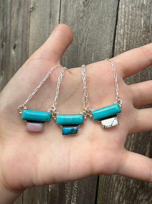 Classic Turquoise Double Stack Sterling Silver Necklace